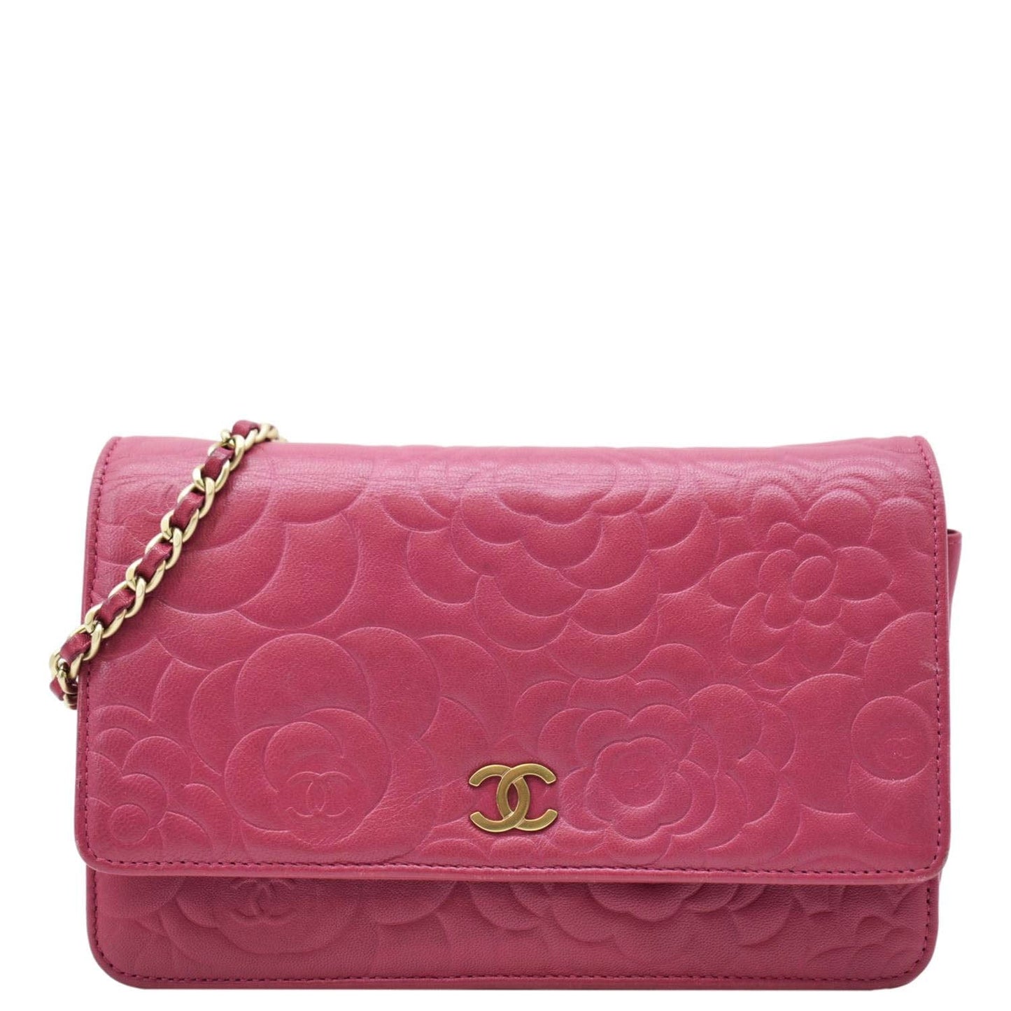 Chanel Camellia Wallet On Chain Leather Crossbody Bag Fuchsia