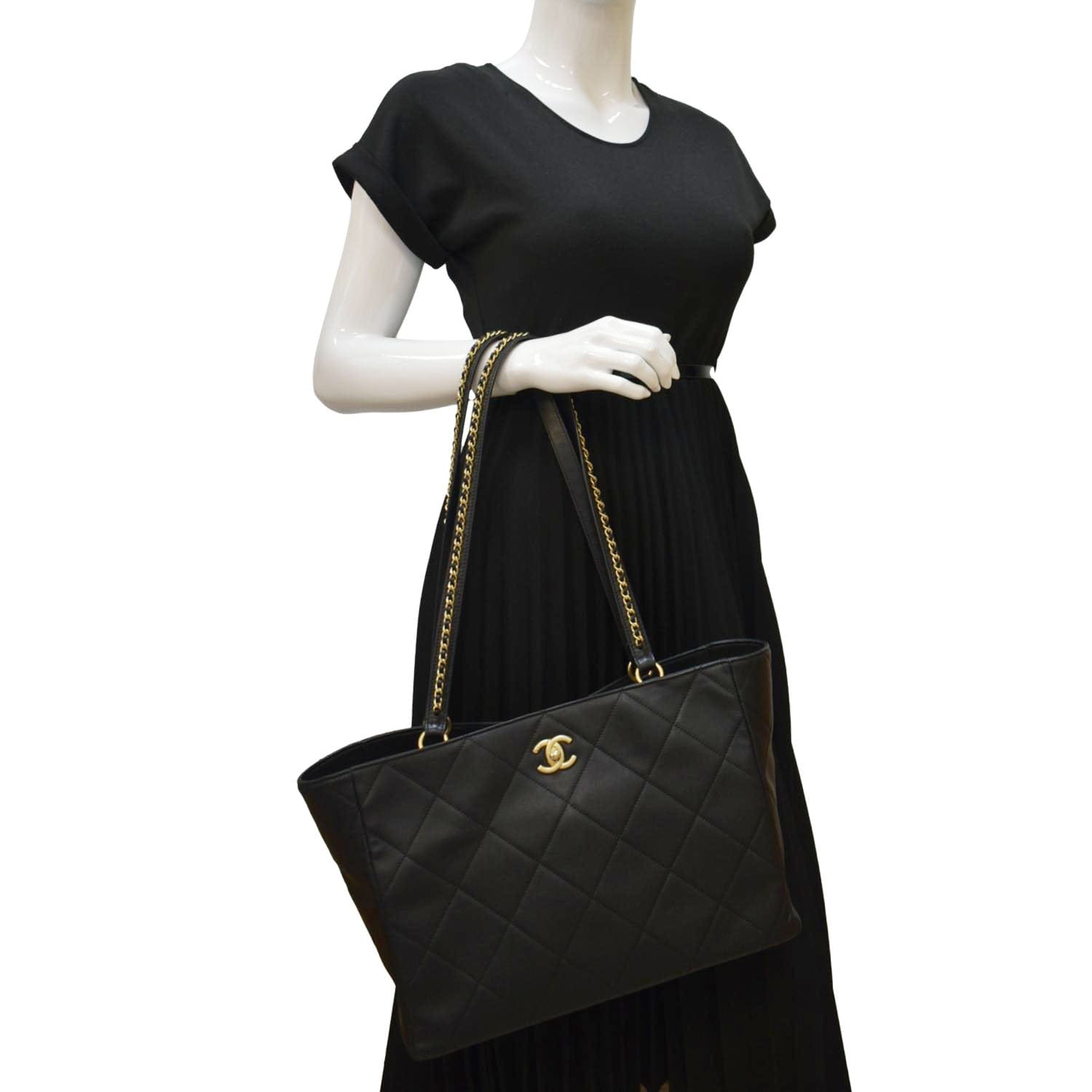 Chanel Shopping Quilted Leather Black Travel Bag