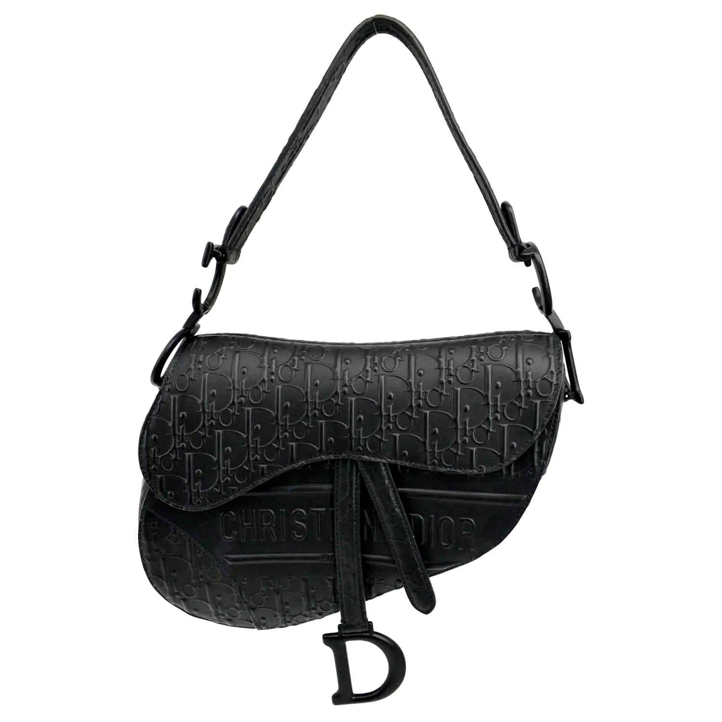 Dior Saddle Oblique Calfskin Satchel Bag Black Embossed