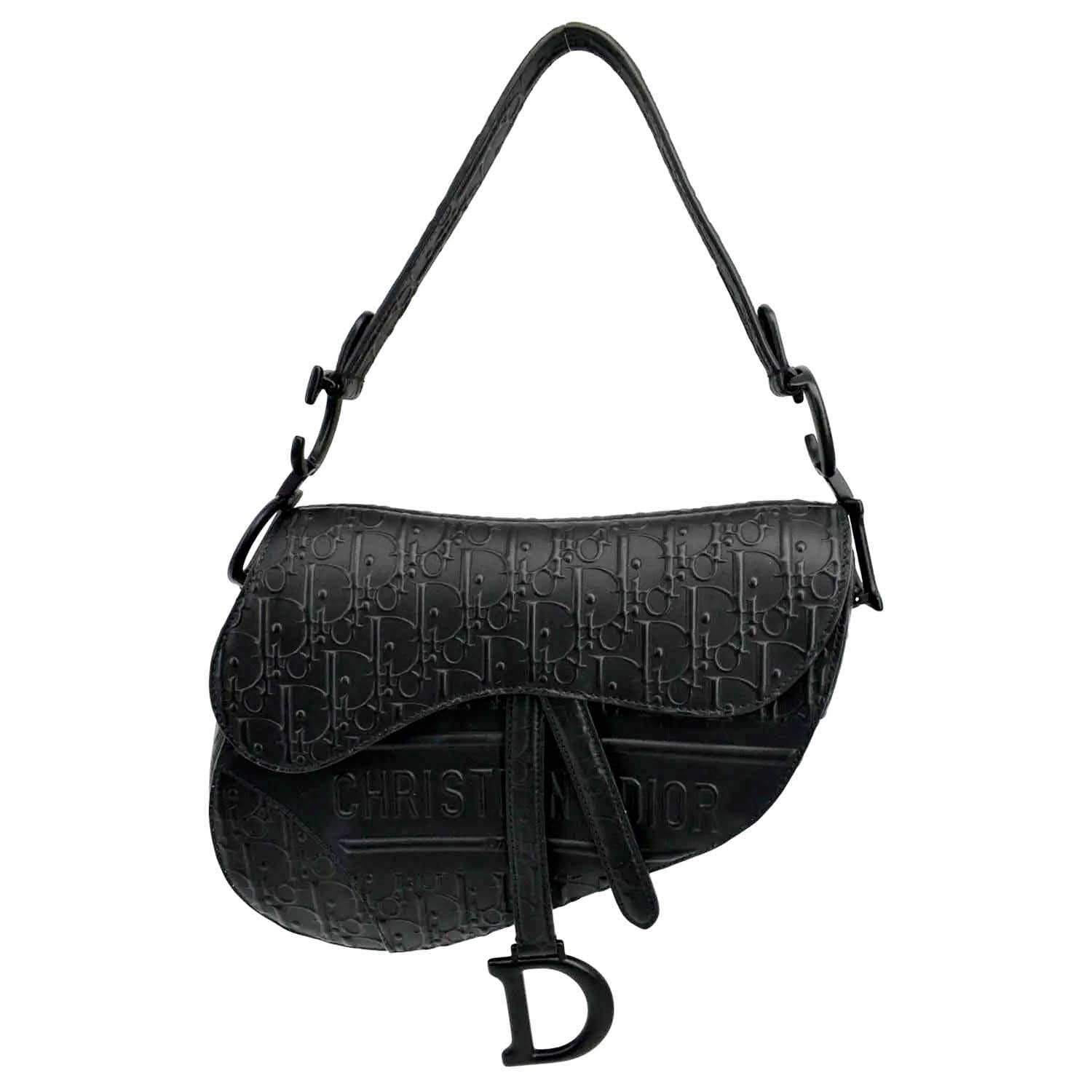 Dior Saddle Oblique Calfskin Satchel Bag Black Embossed