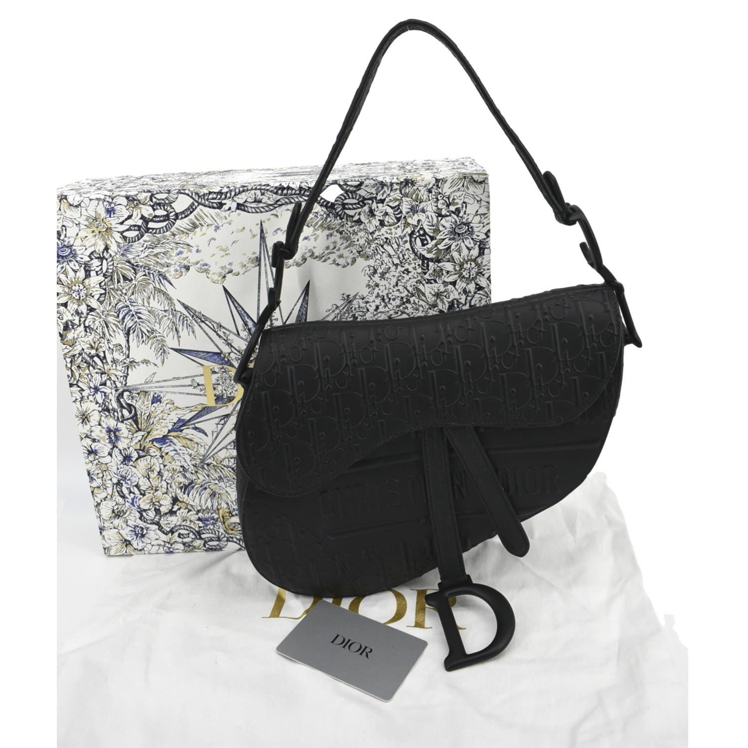 Dior Saddle Oblique Embossed Calfskin Satchel Bag Black Travel Bag