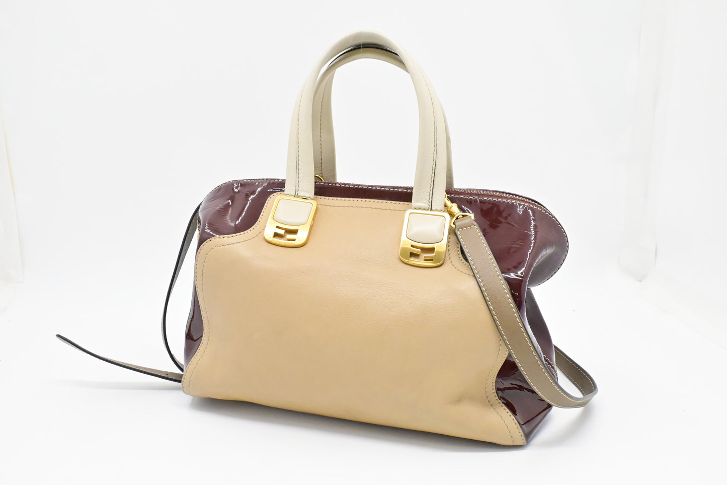 Fendi 2Way Bag In And Leather Patent Beige Travel Bag