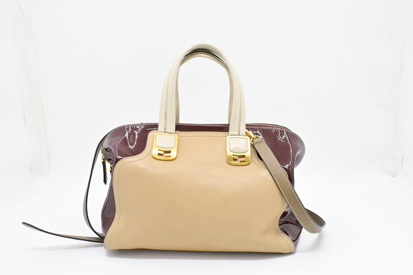 Fendi 2Way Bag In And Leather Patent Beige Travel Bag