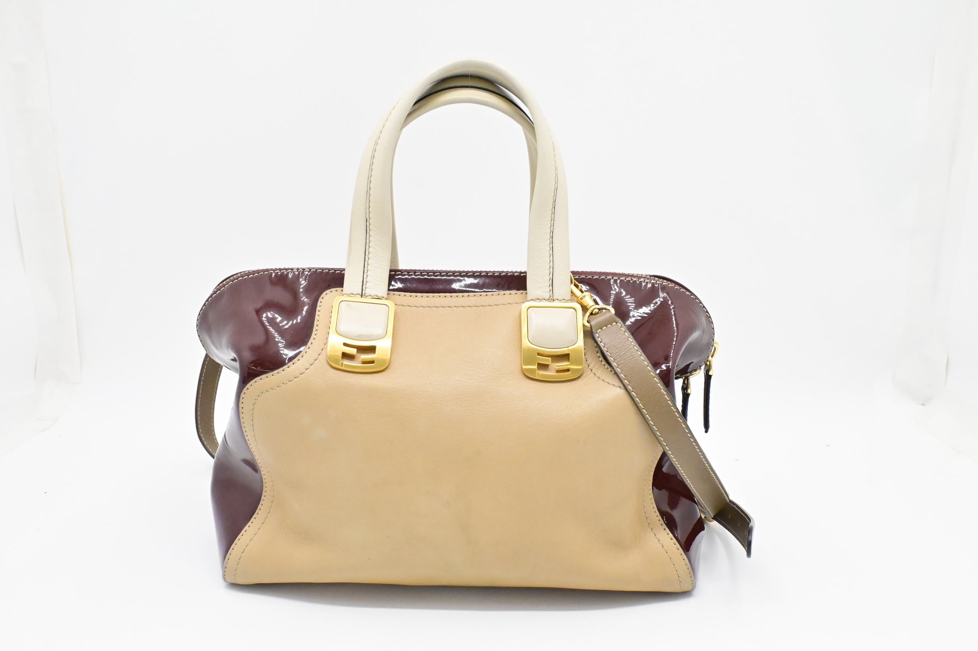 Fendi 2Way Bag In And Leather Patent Beige Travel Bag