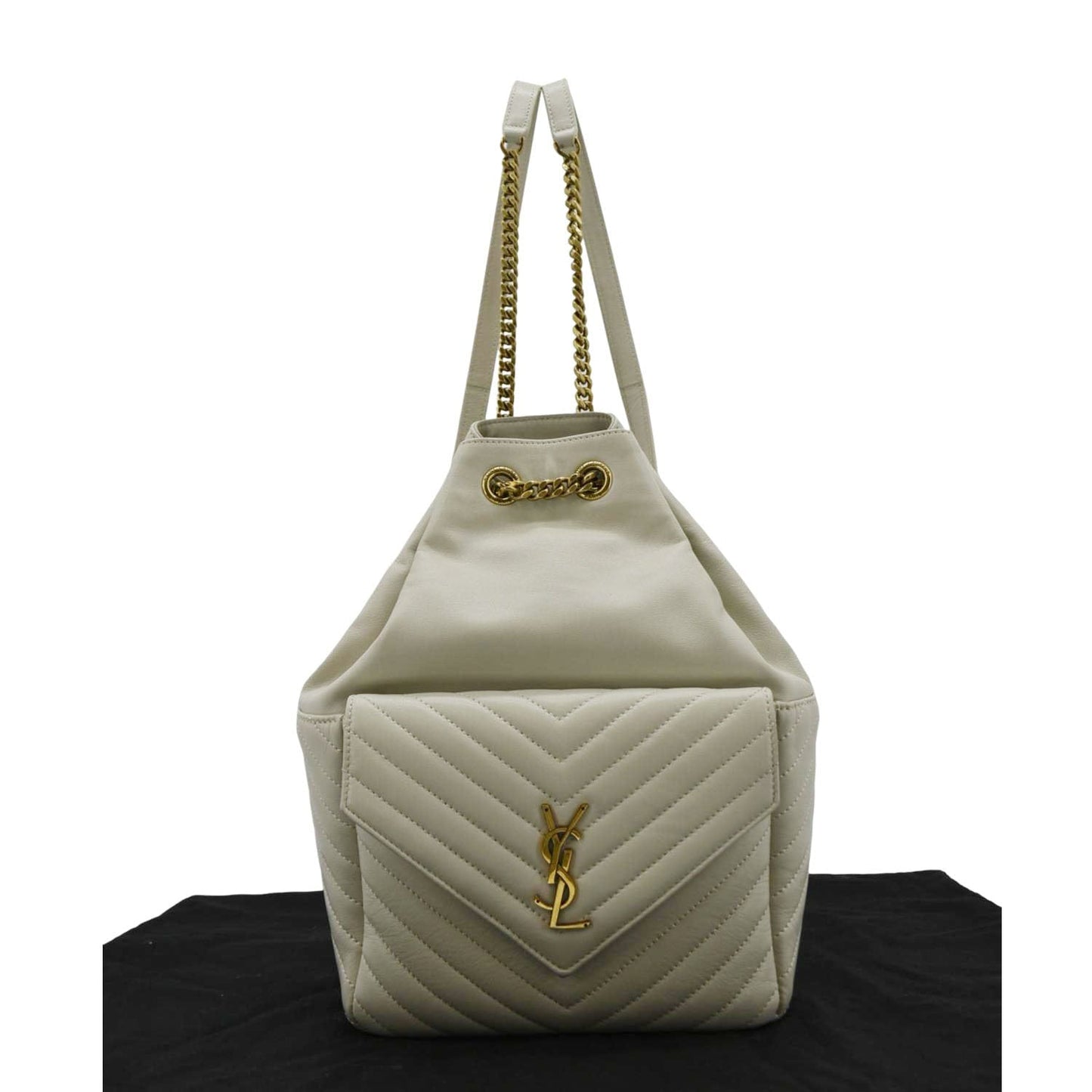 YSL Saint Laurent Yves Joe Drawstring Backpack Bag Off Leather White