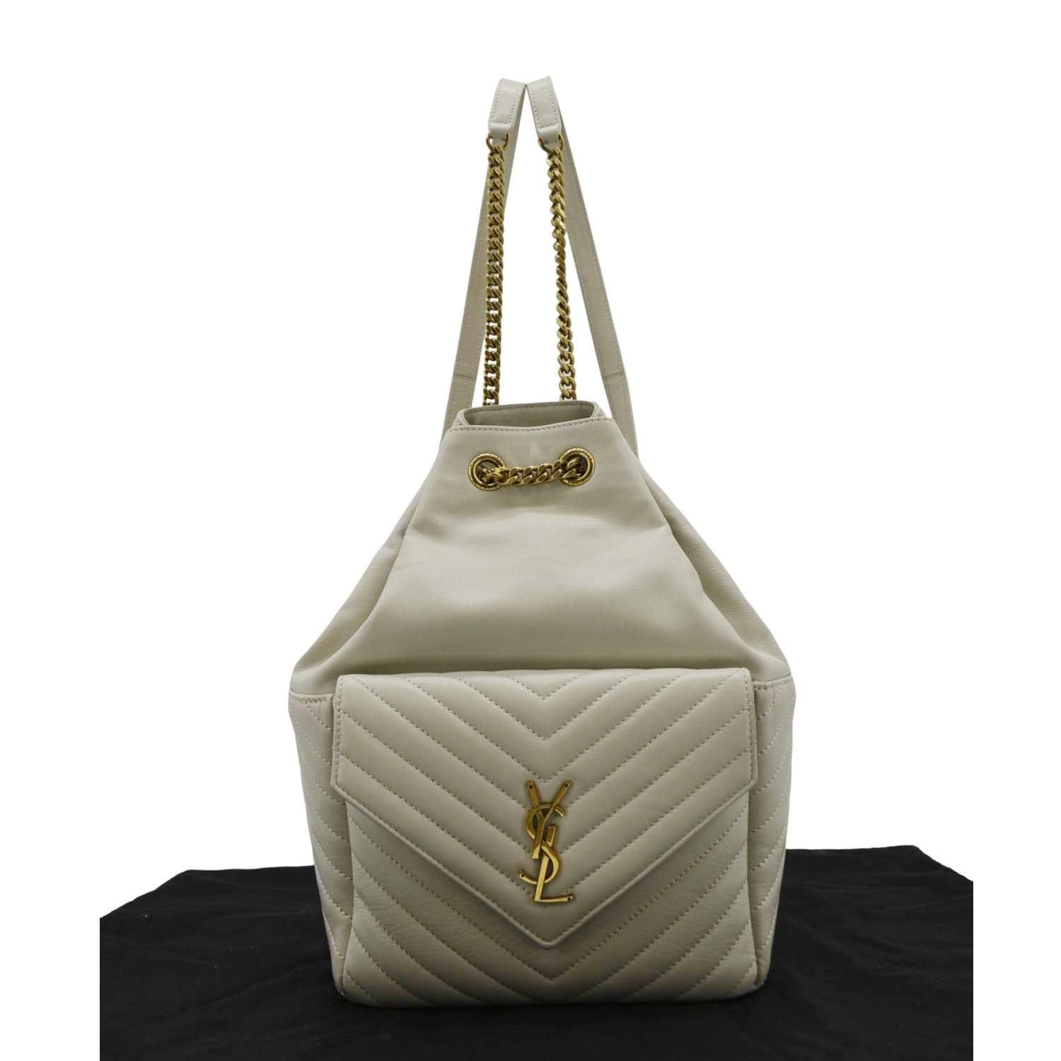 YSL Saint Laurent Yves Joe Drawstring Backpack Bag Off Leather White