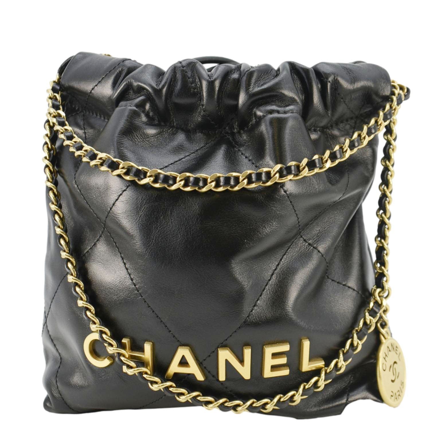 Chanel 22 Quilted Hobo Leather Black Travel Bag