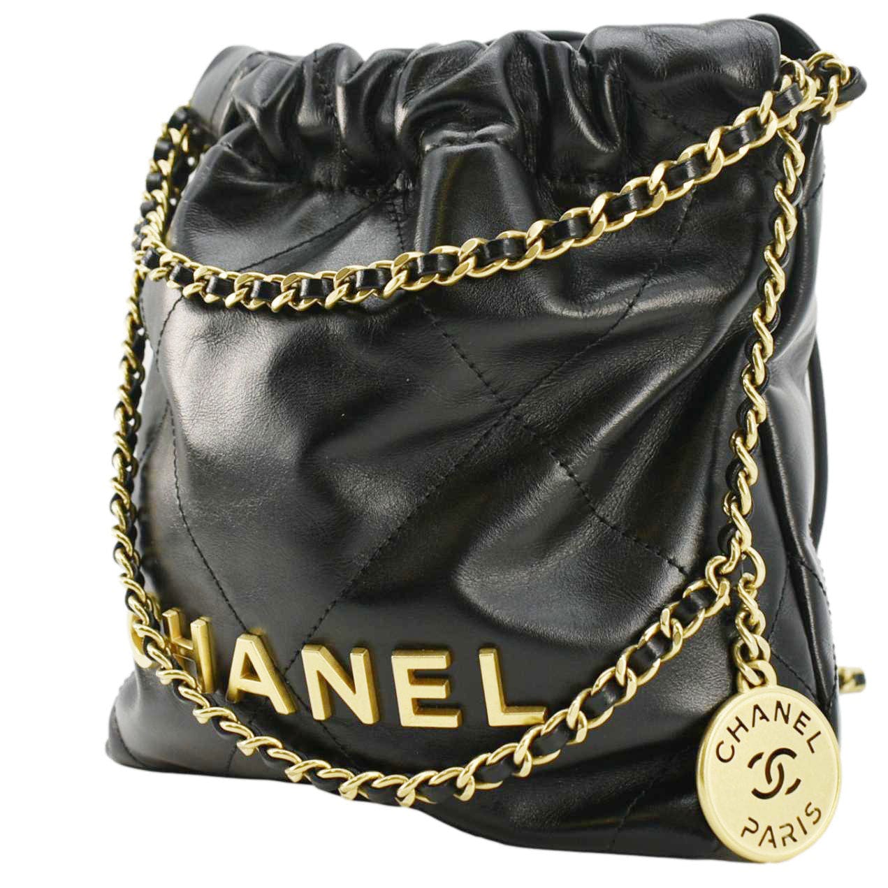 Chanel 22 Quilted Hobo Leather Black Travel Bag