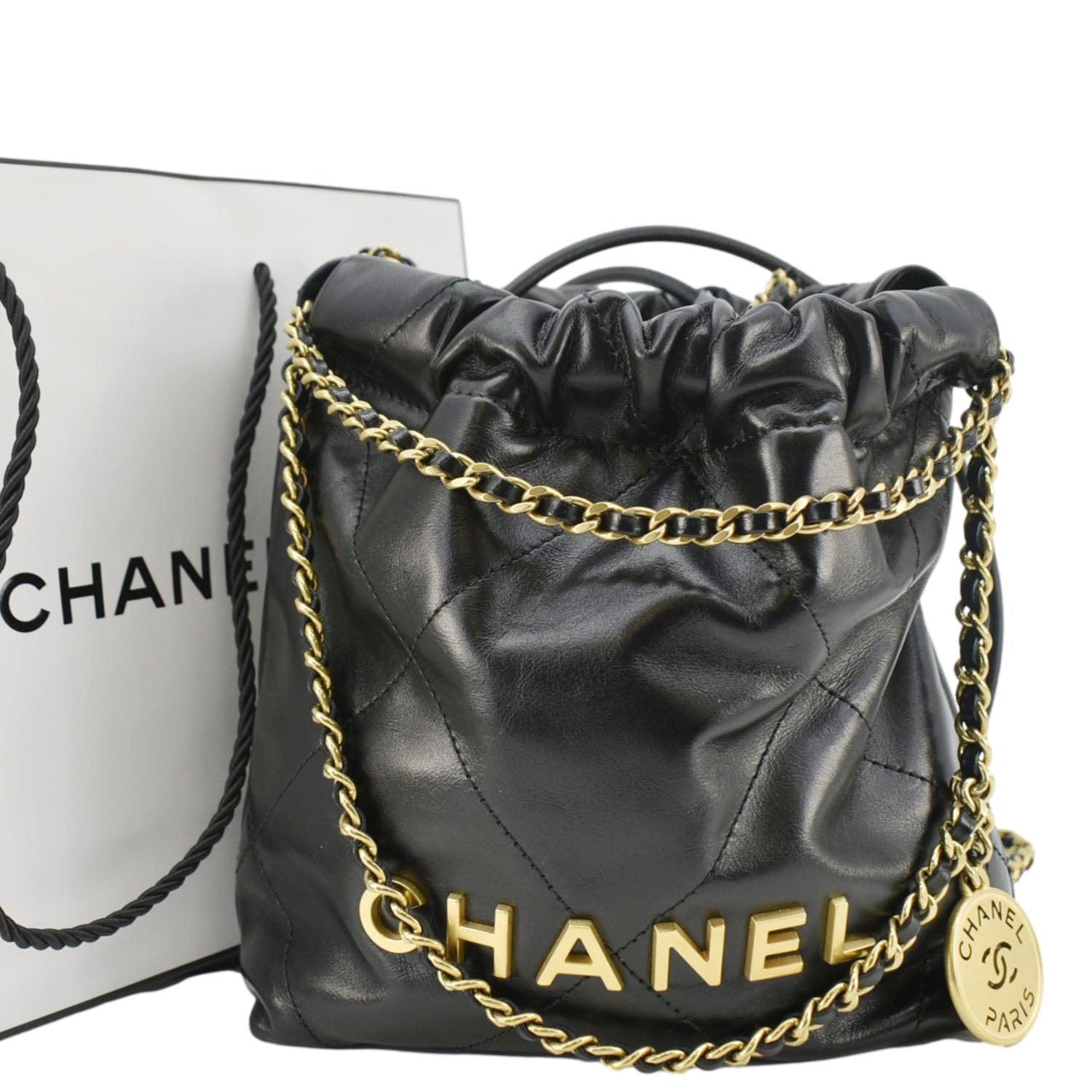 Chanel 22 Quilted Hobo Leather Black Travel Bag