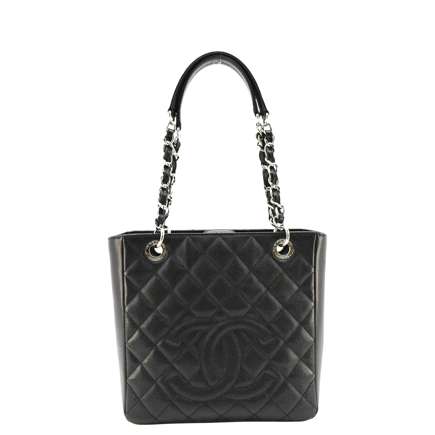 Chanel PST Petit Quilted Caviar Shopping Leather Black Travel Bag