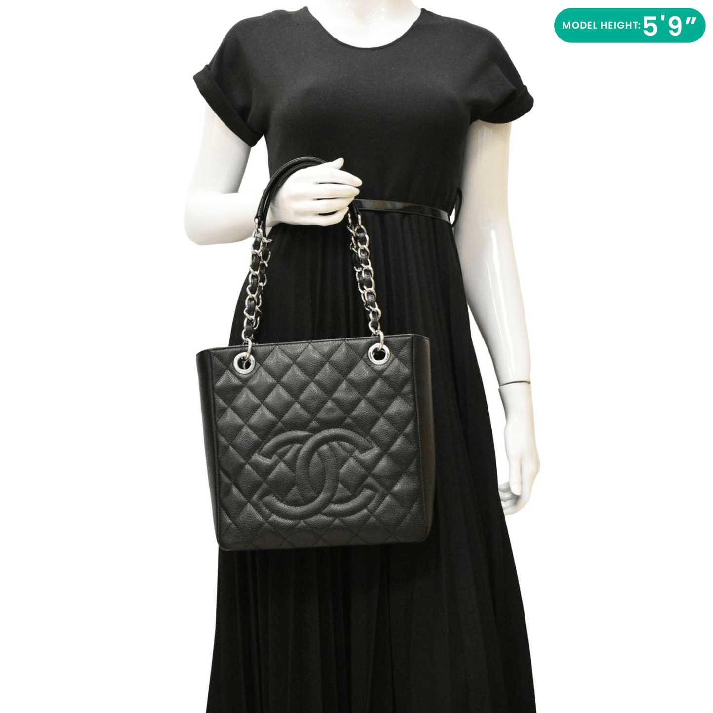 Chanel PST Petit Quilted Caviar Shopping Leather Black Travel Bag