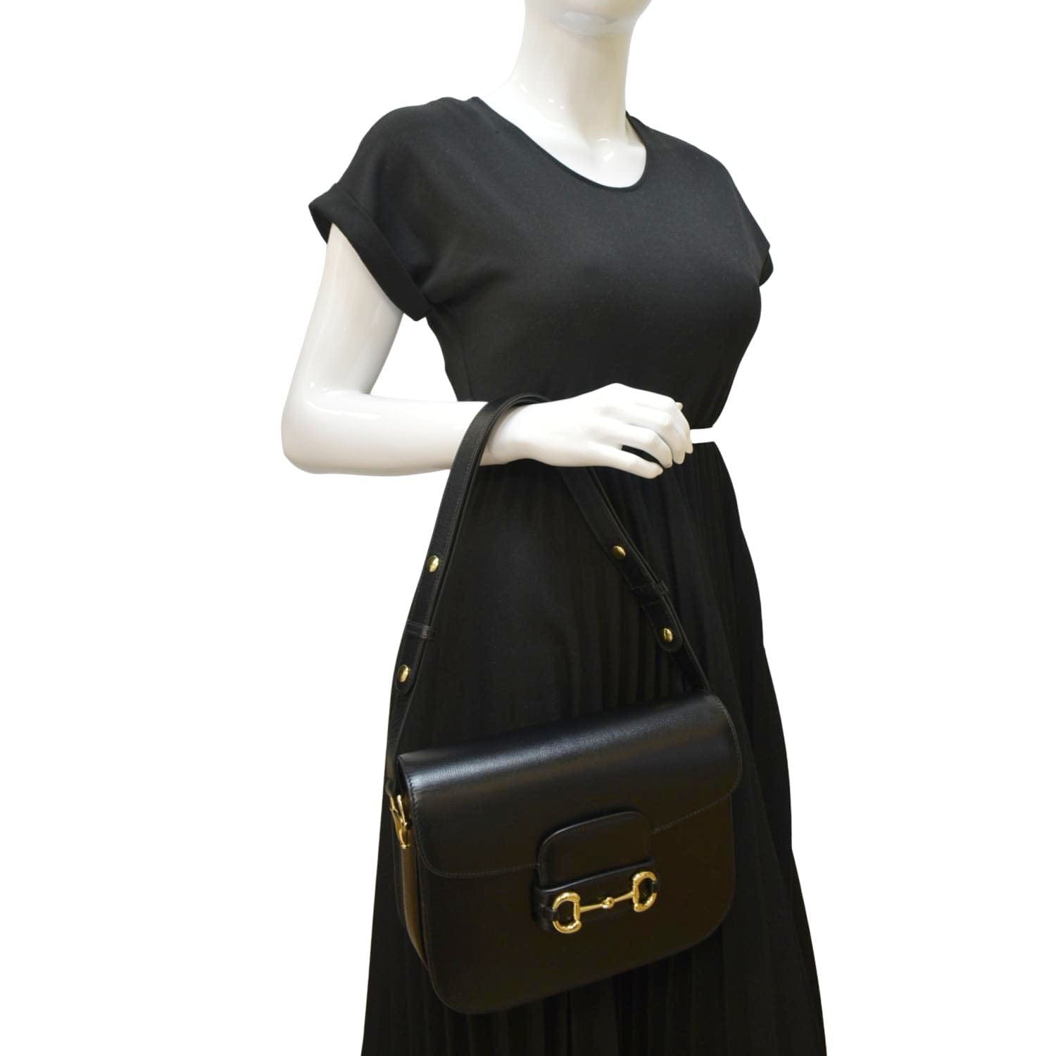 Gucci Horsebit Shoulder Bag Leather Black Horsebit 602204