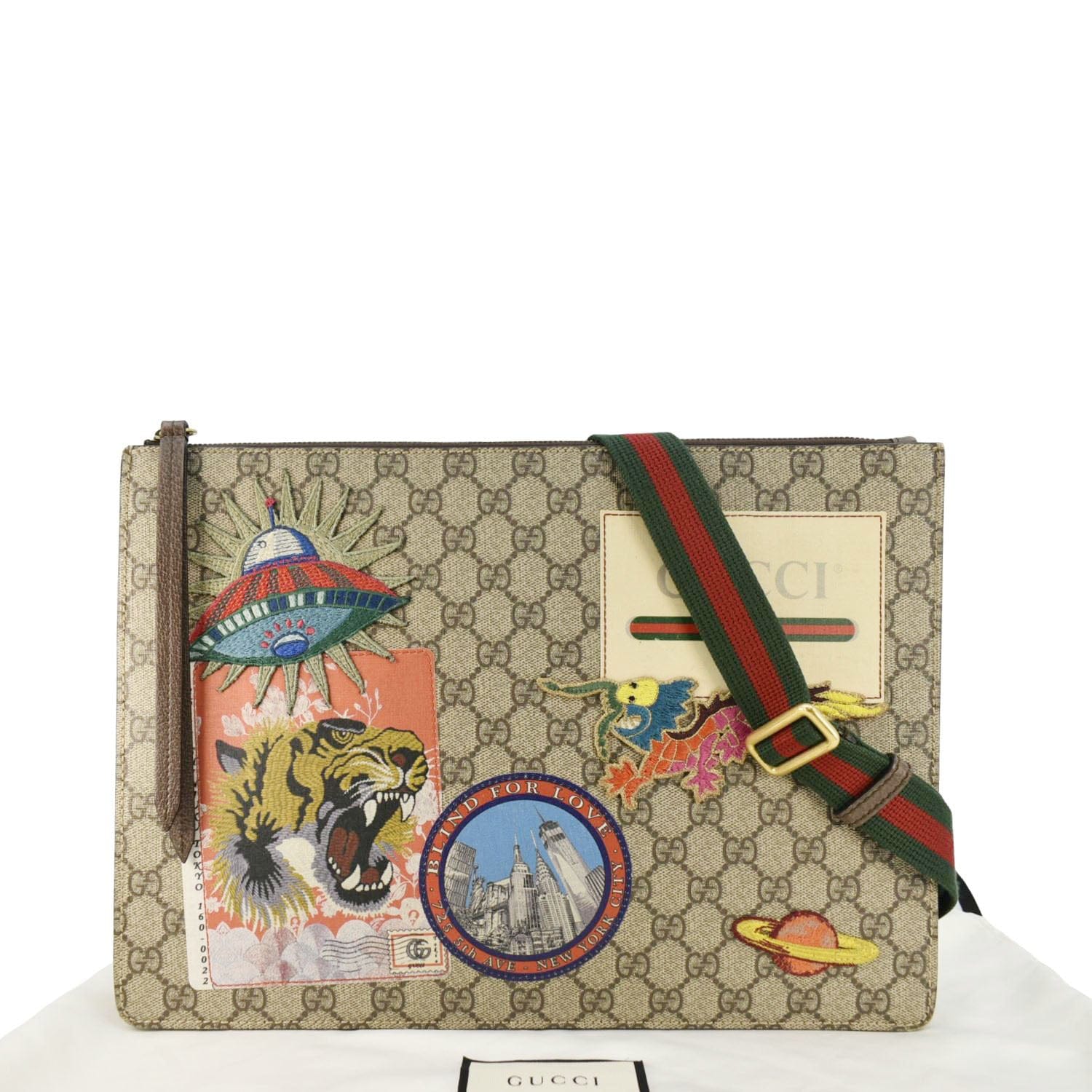 Gucci Original Courrier Web Messenger Bag Canvas Beige Crossbody Bag