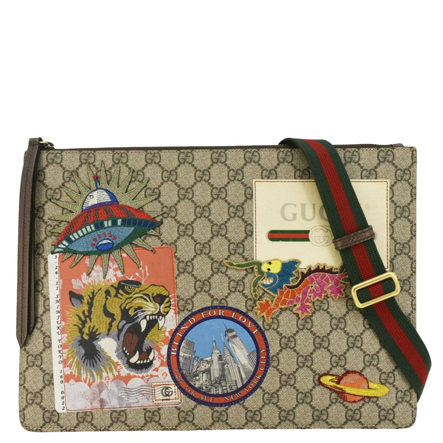 Gucci Original Courrier Web Messenger Bag Canvas Beige Crossbody Bag
