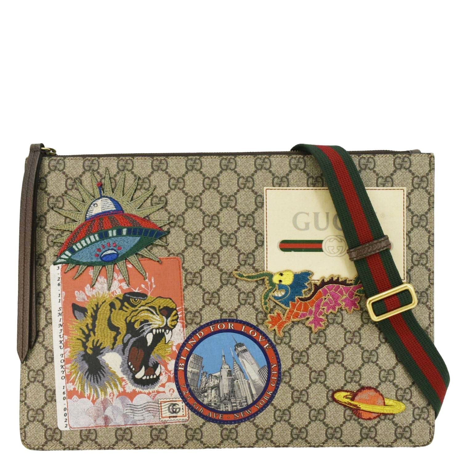 Gucci Original Courrier Web Messenger Bag Canvas Beige Crossbody Bag