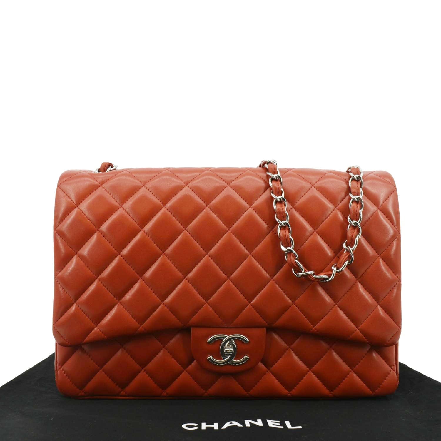 Chanel Classic Maxi Double Flap Quilted Leather Red Travel Bag
