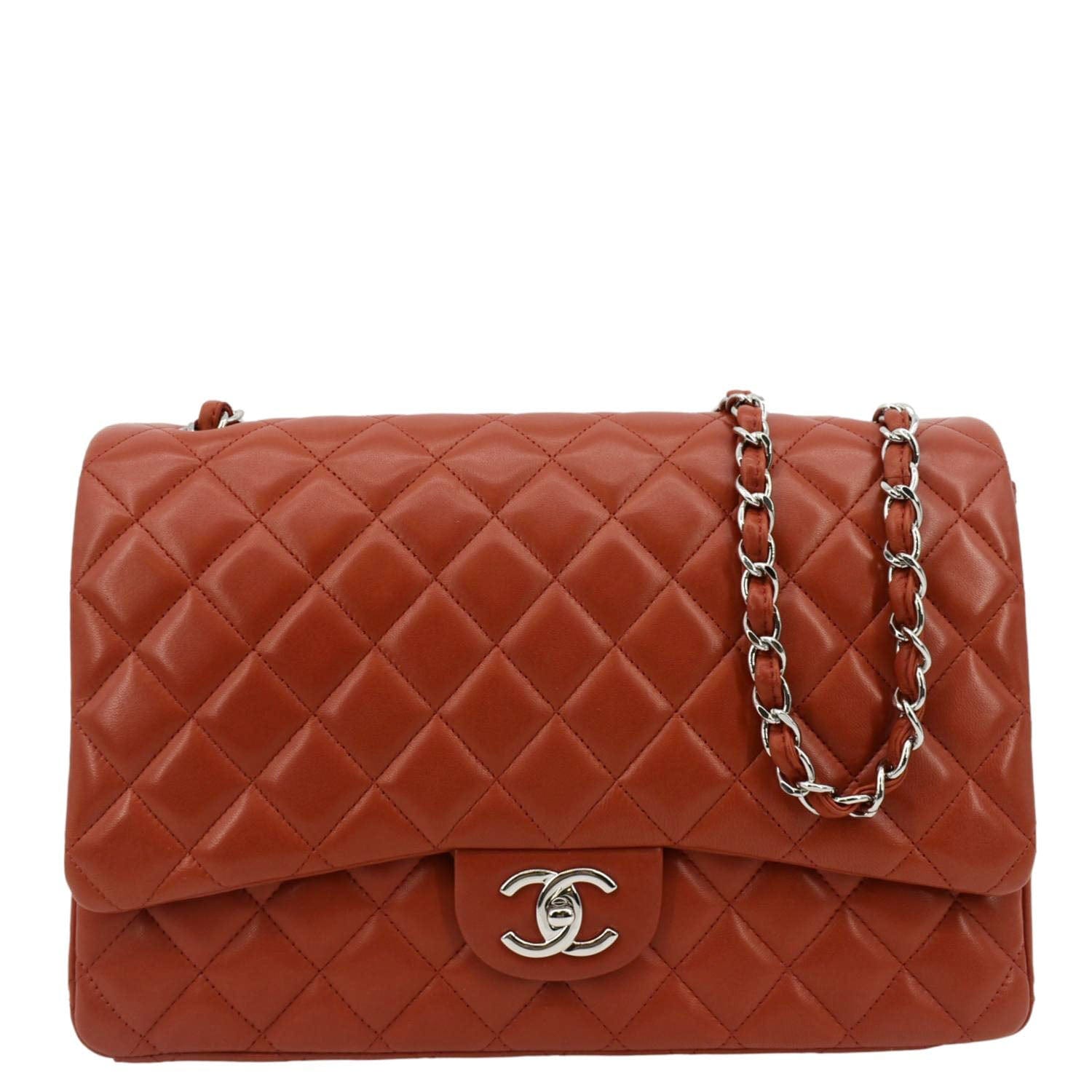 Chanel Classic Maxi Double Flap Quilted Leather Red Travel Bag
