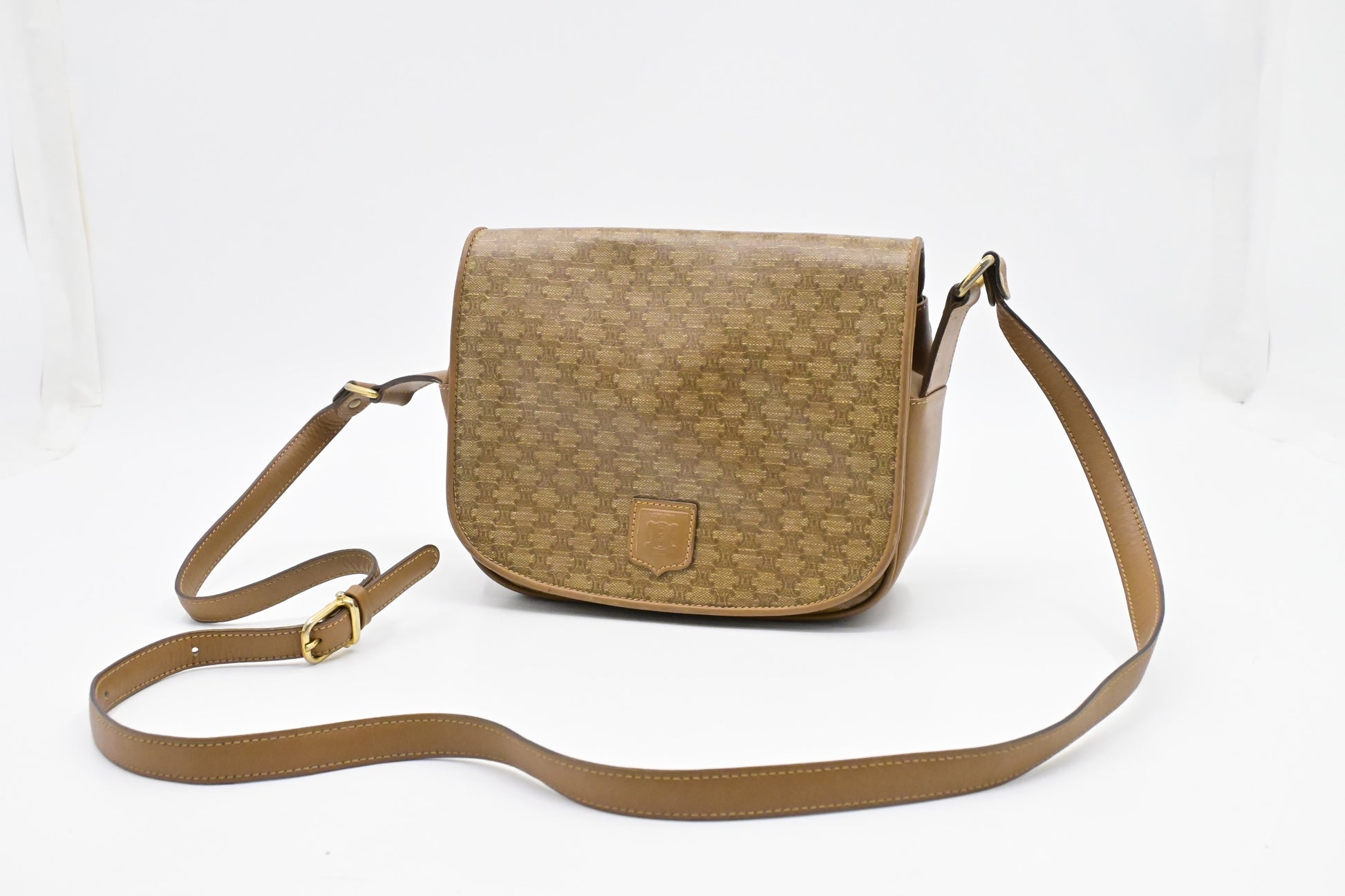 Celine Crossbody Bag In Triomphe Coated Canvas Brown
