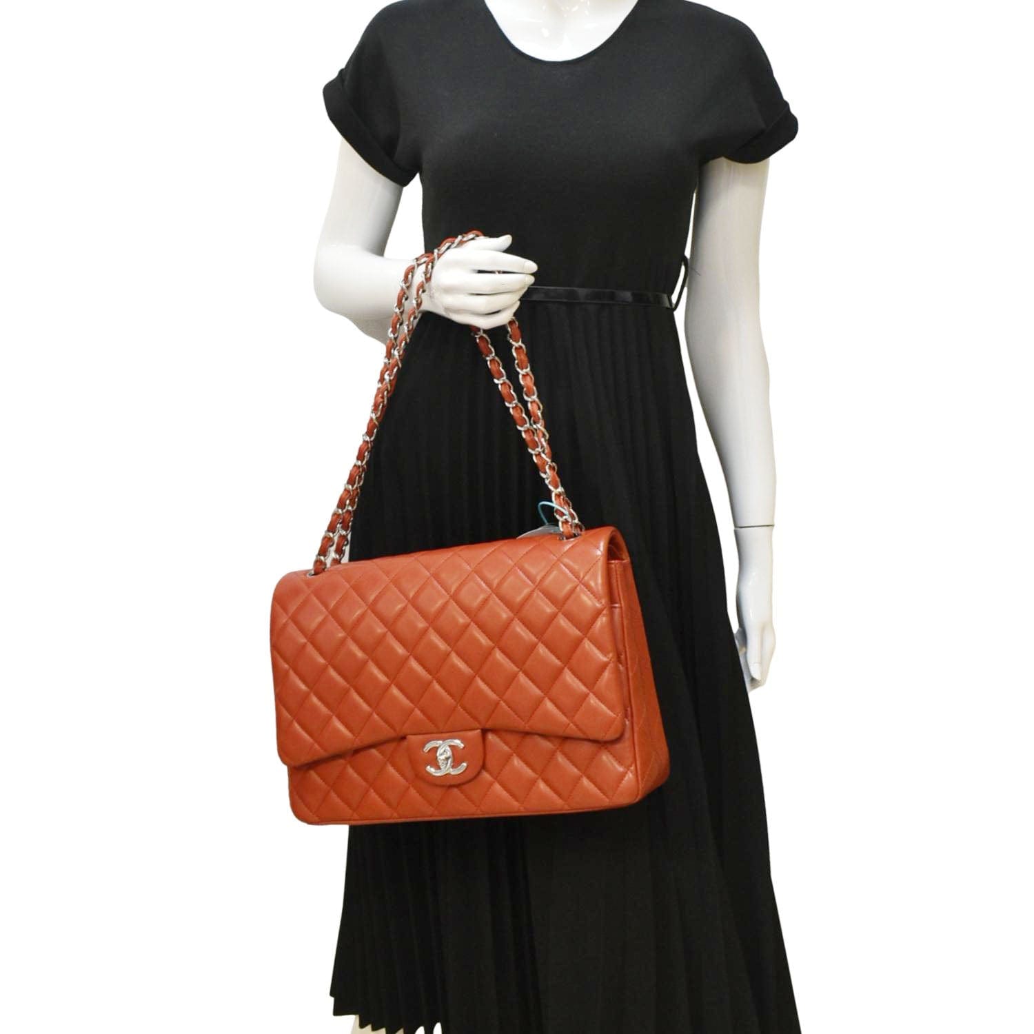 Chanel Classic Maxi Double Flap Quilted Leather Red Travel Bag