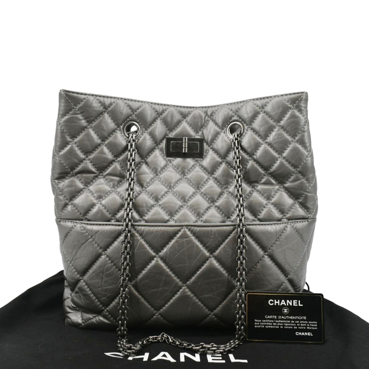 Chanel Reissue Tall Quilted Aged Leather Calfskin Grey Travel Bag