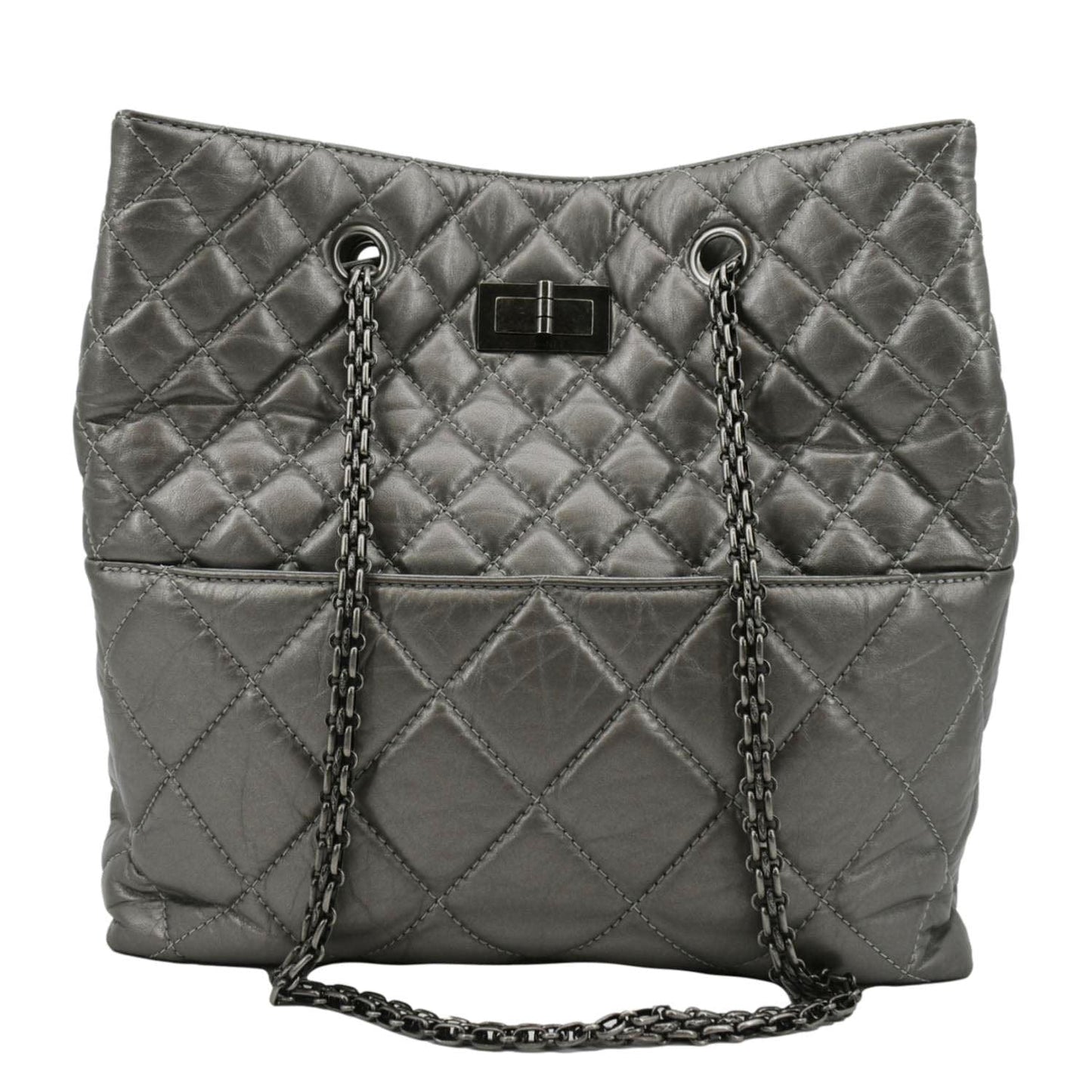 Chanel Reissue Tall Quilted Aged Leather Calfskin Grey Travel Bag