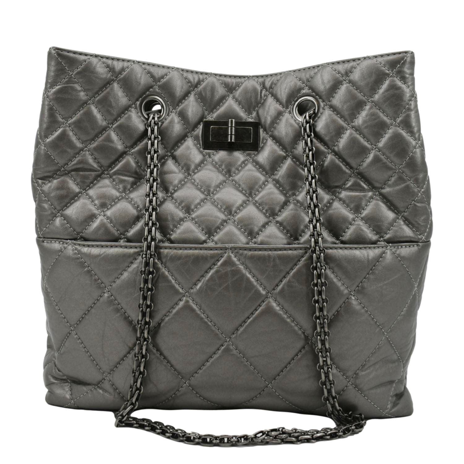 Chanel Reissue Tall Quilted Aged Leather Calfskin Grey Travel Bag