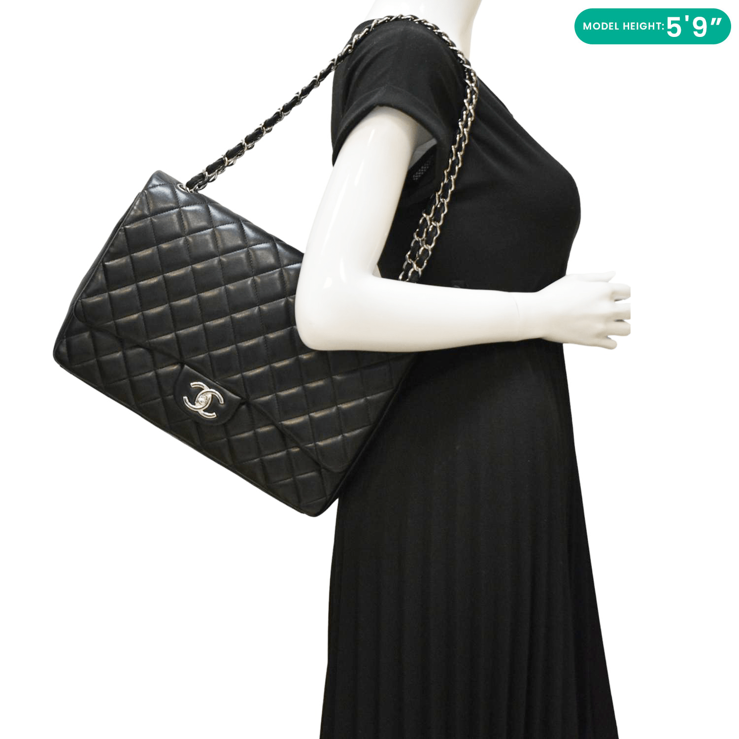 Chanel Maxi Double Flap Leather Black Travel Bag