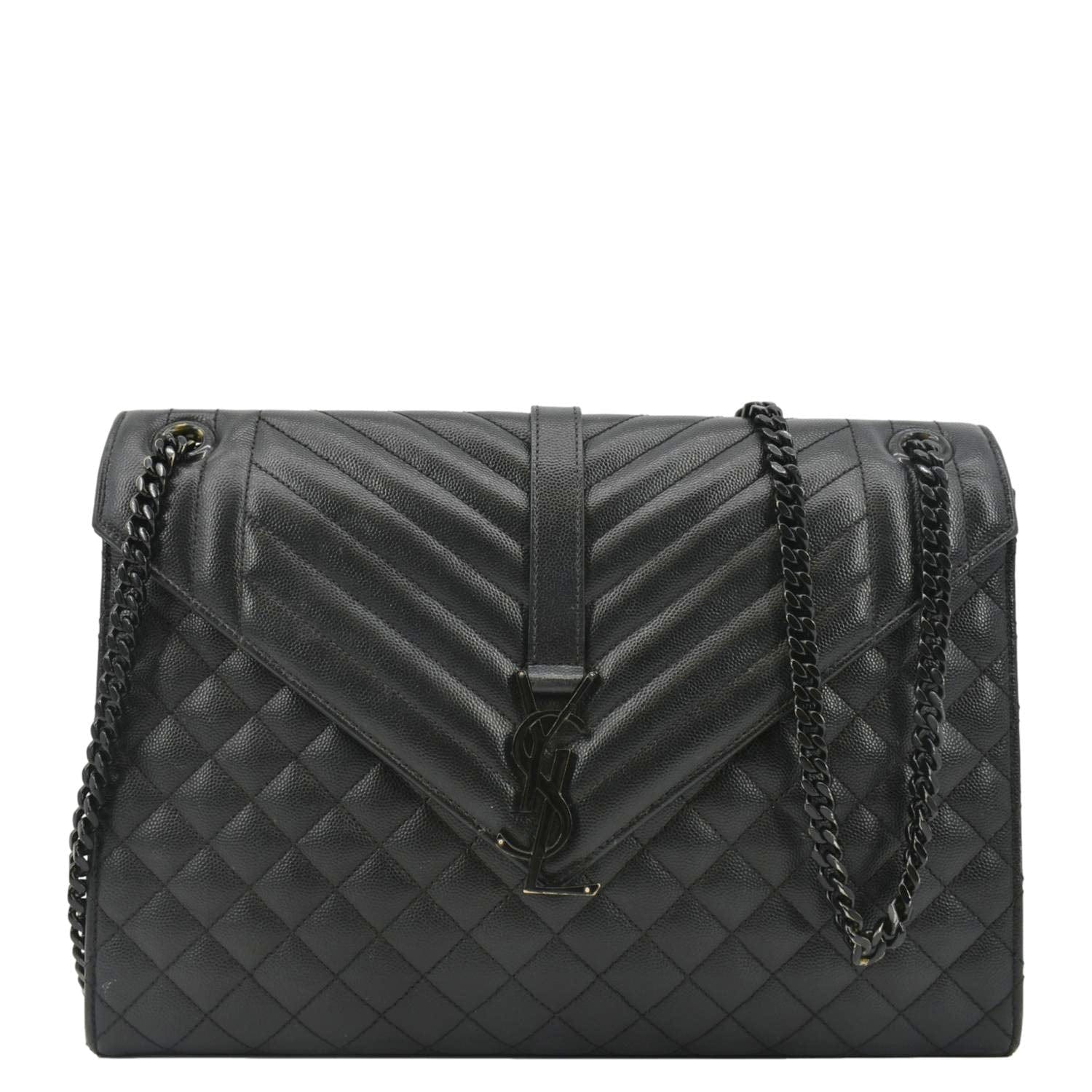 YSL Saint Laurent Yves Envelope Mix Matelass Shoulder Bag Leather Black Chain Matelasse Envelope Chain