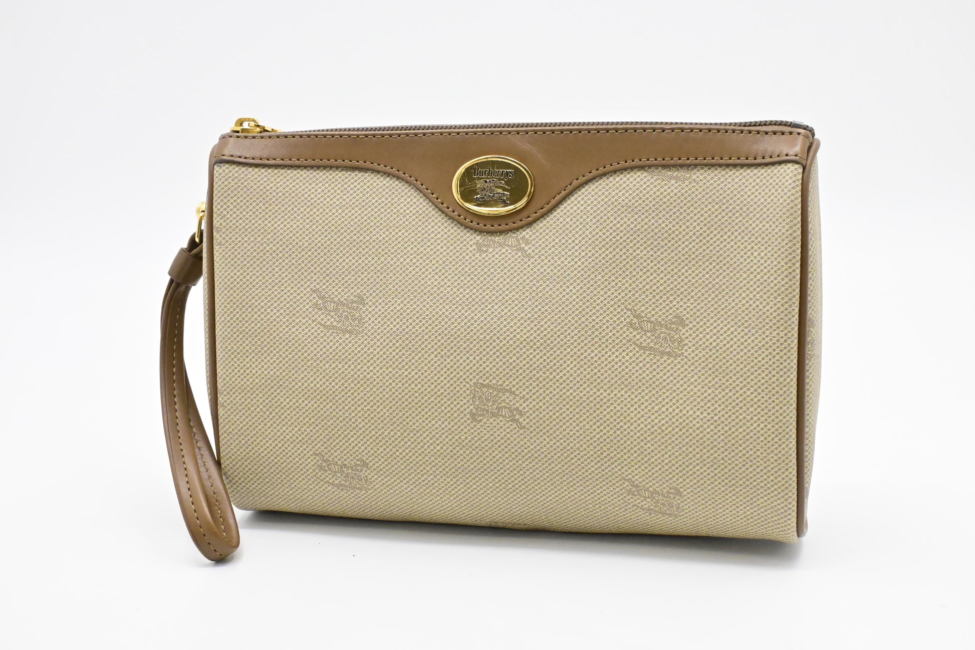 Burberry Wristlet Pouch In Handbag Canvas Beige Travel Bag
