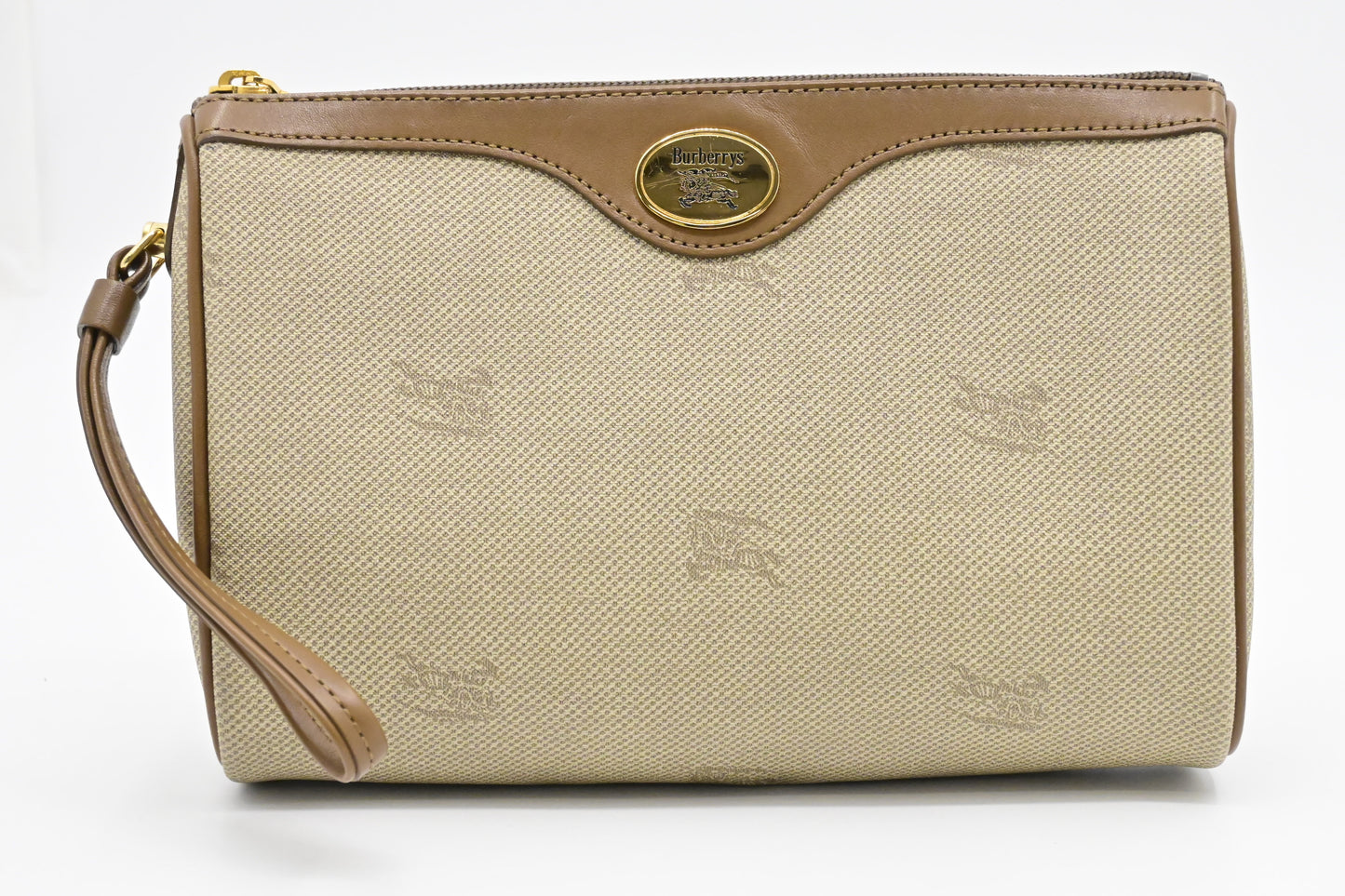 Burberry Wristlet Pouch In Handbag Canvas Beige Travel Bag