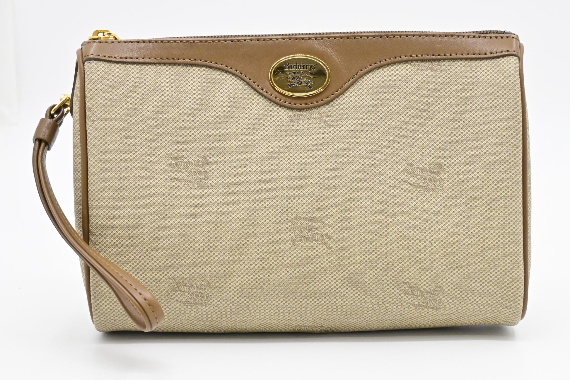 Burberry Wristlet Pouch In Handbag Canvas Beige Travel Bag