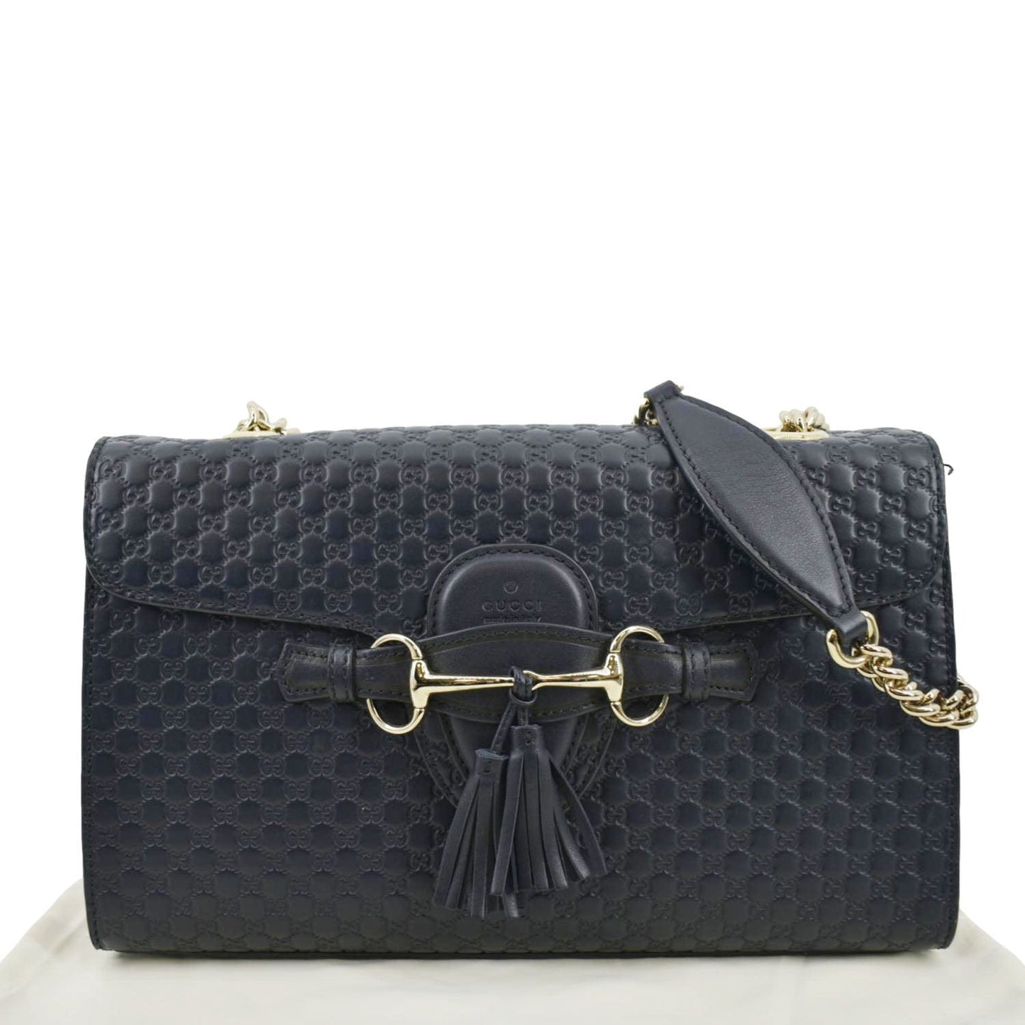 Gucci Emily Chain Shoulder Bag Navy Leather Blue