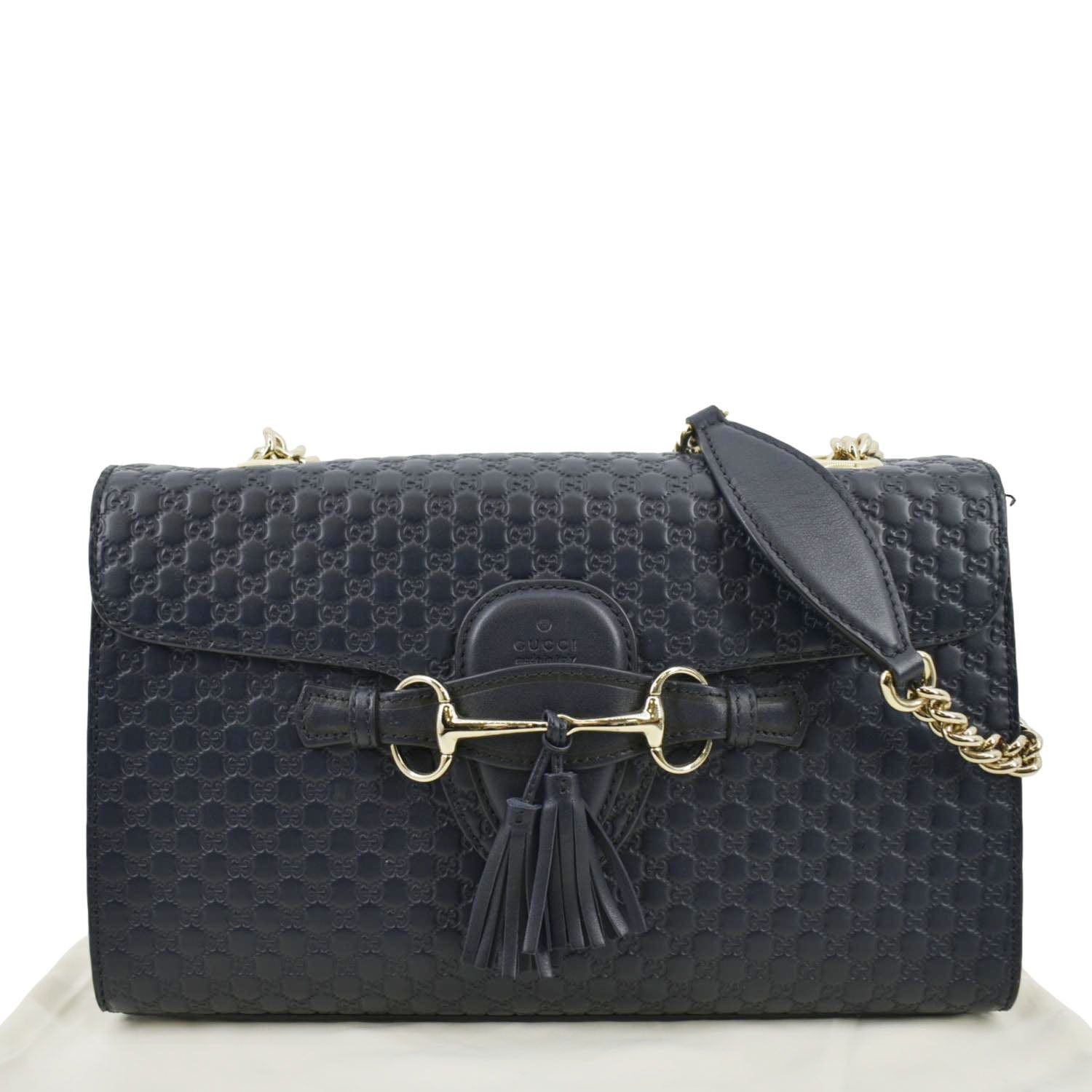Gucci Emily Chain Shoulder Bag Navy Leather Blue
