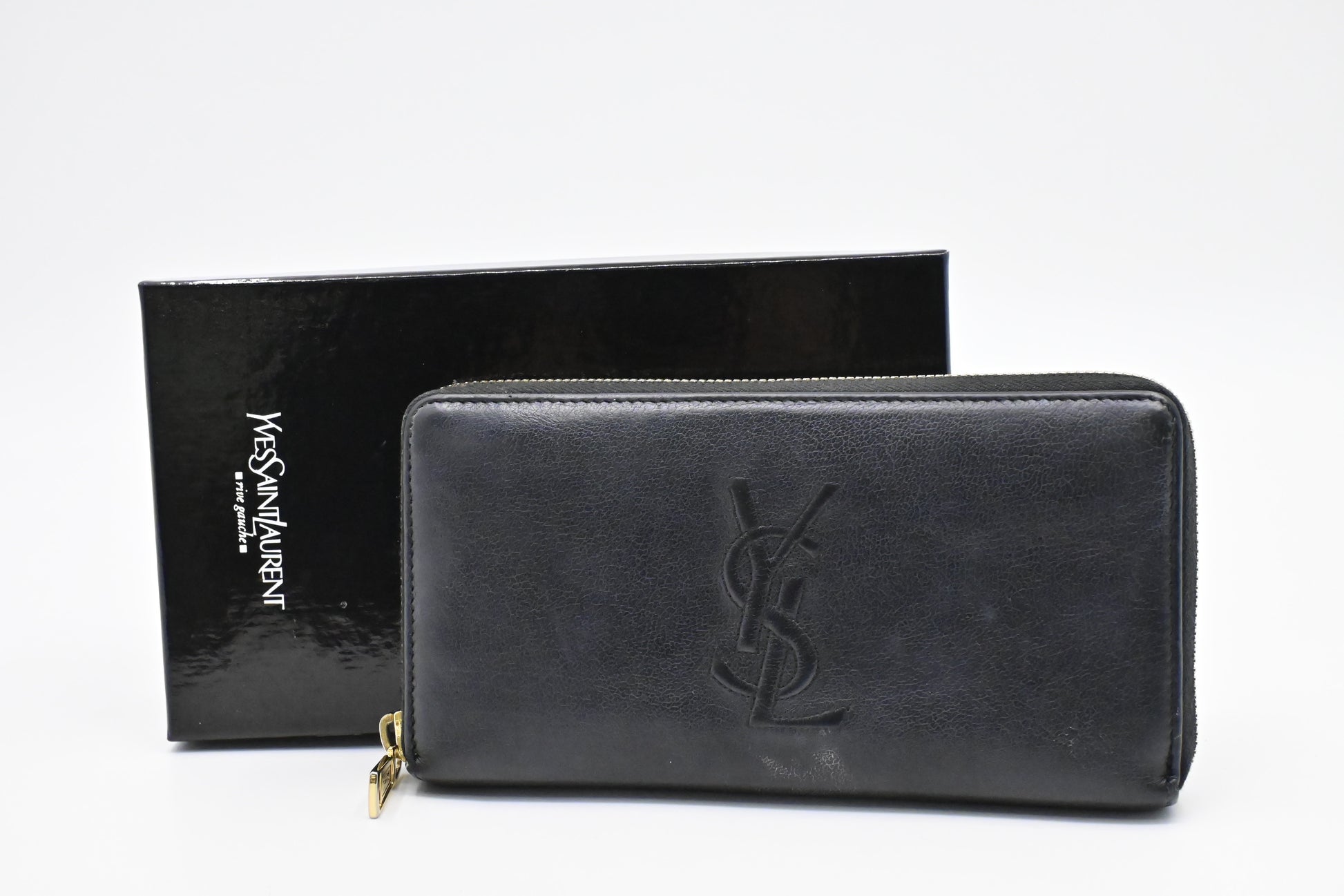YSL Saint Laurent Long Zippy Wallet In Travel Bag Leather Black