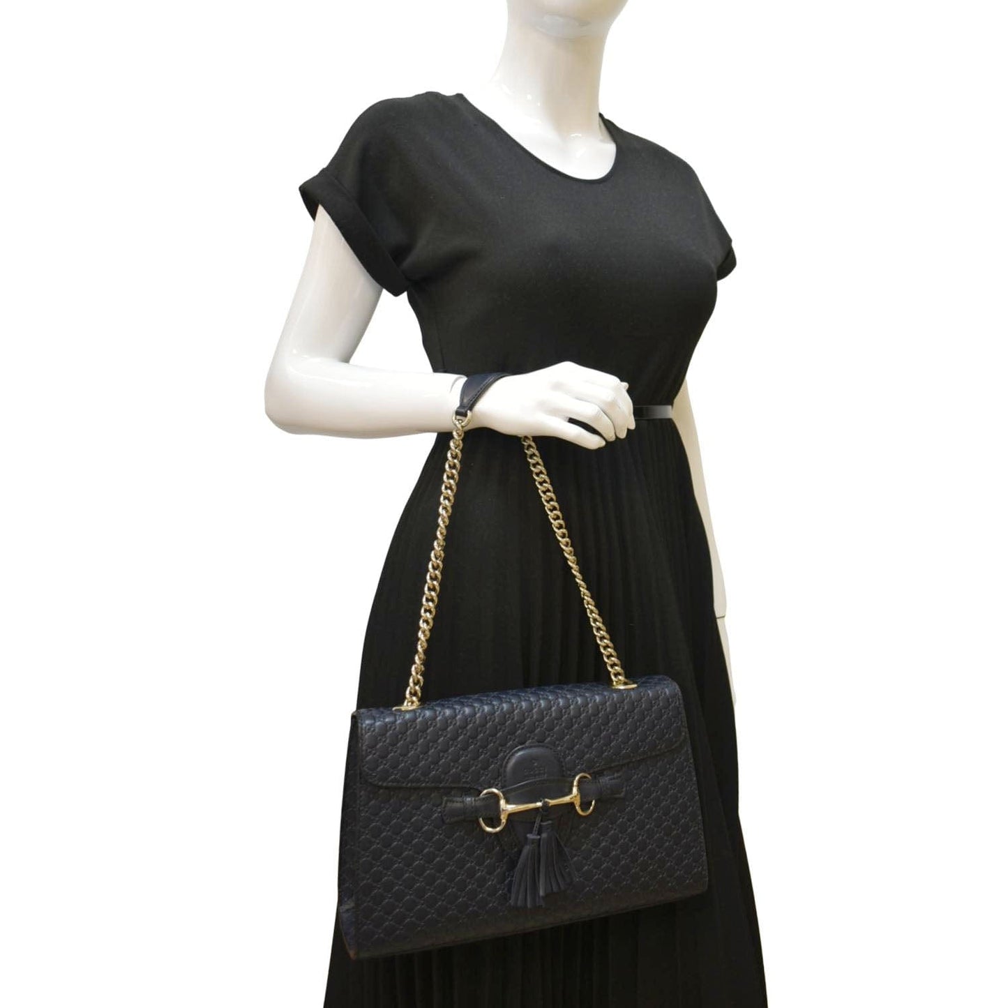 Gucci Emily Chain Shoulder Bag Navy Leather Blue