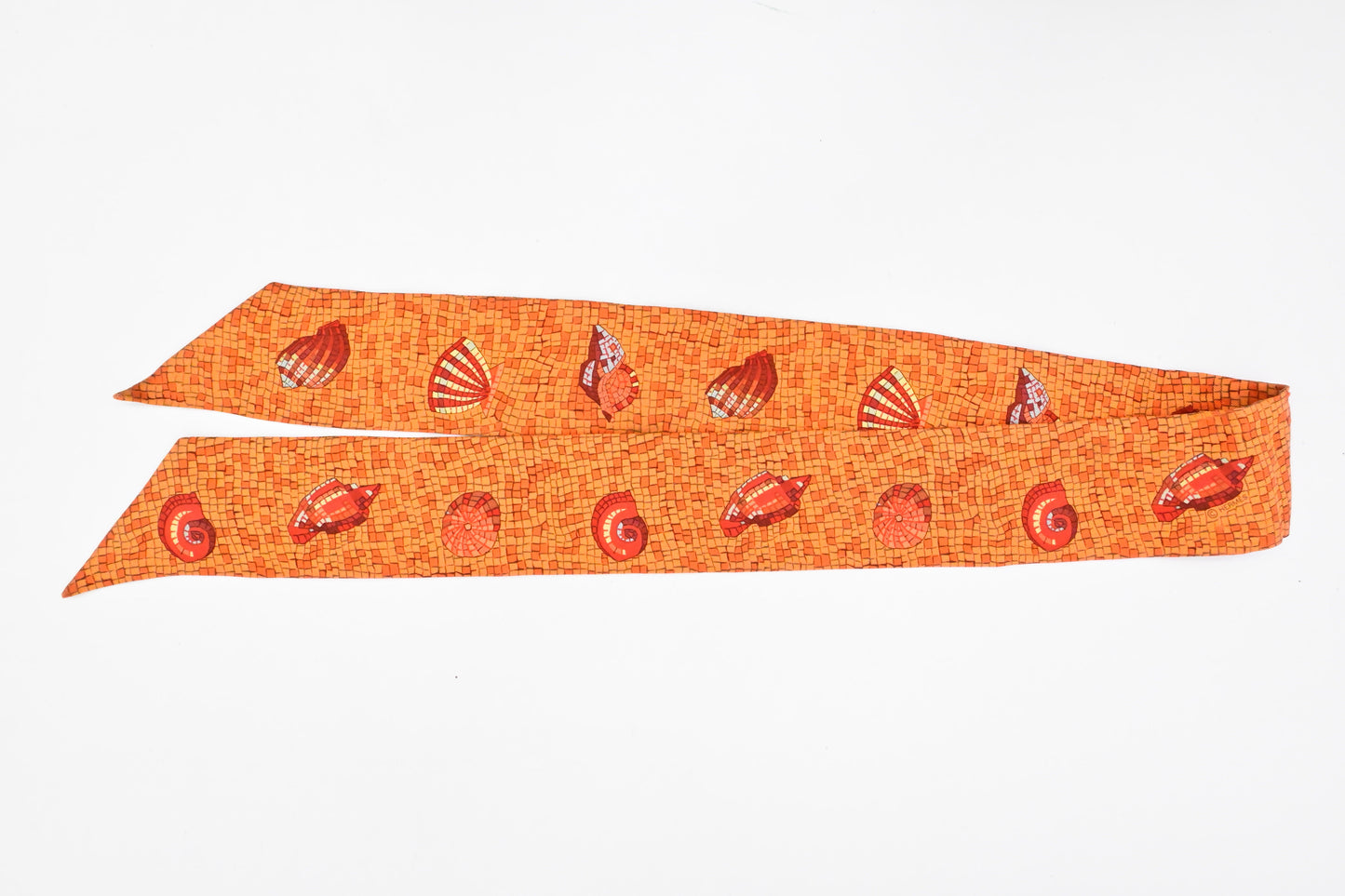 Hermes 'Mosaic Seashells' Twilly In Orange Silk Handbag Travel Bag