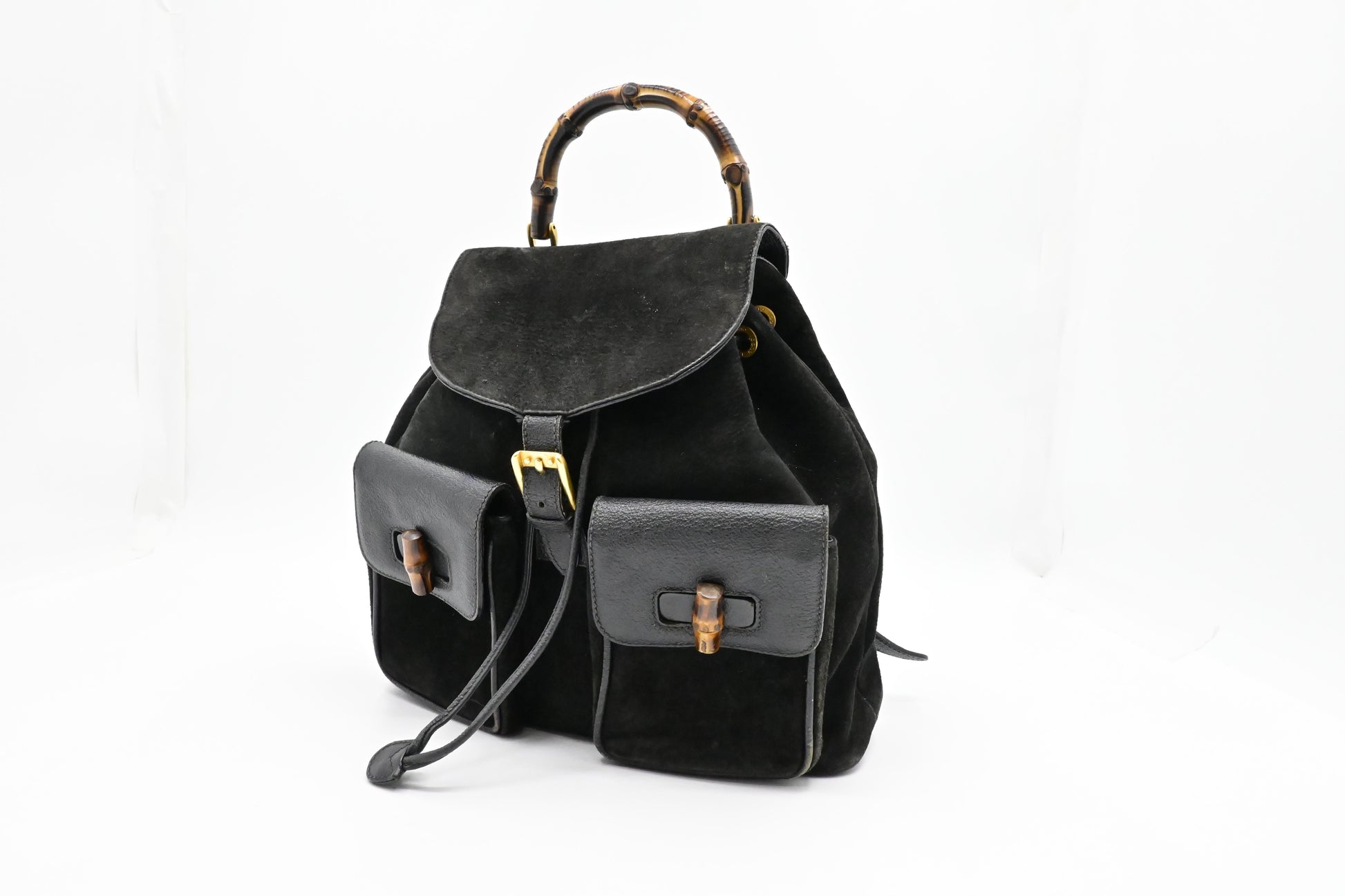 Gucci Bamboo Backpack Suede Black
