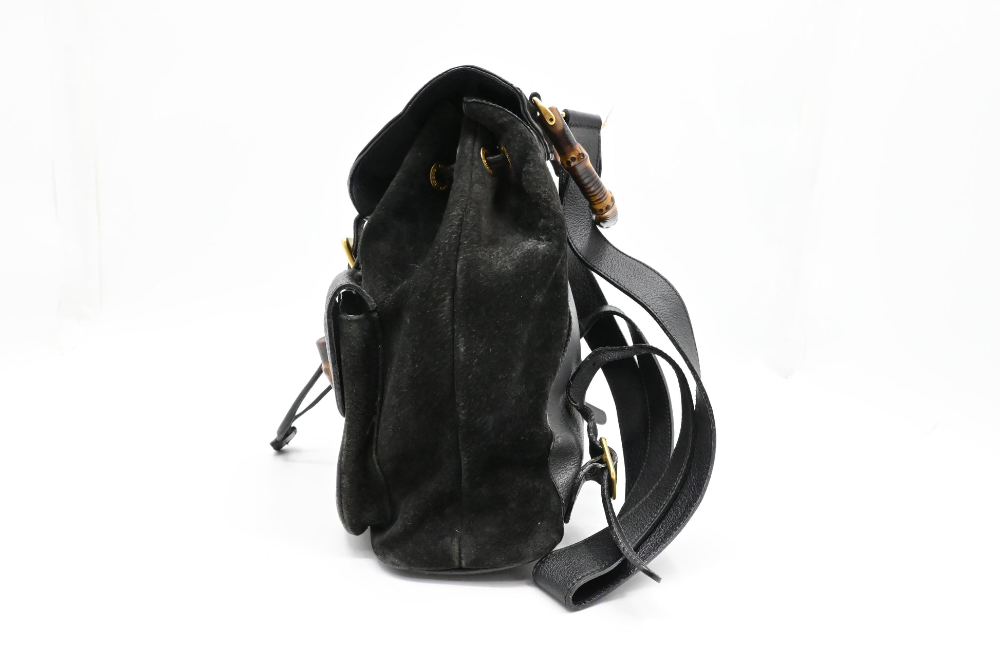 Gucci Bamboo Backpack Suede Black