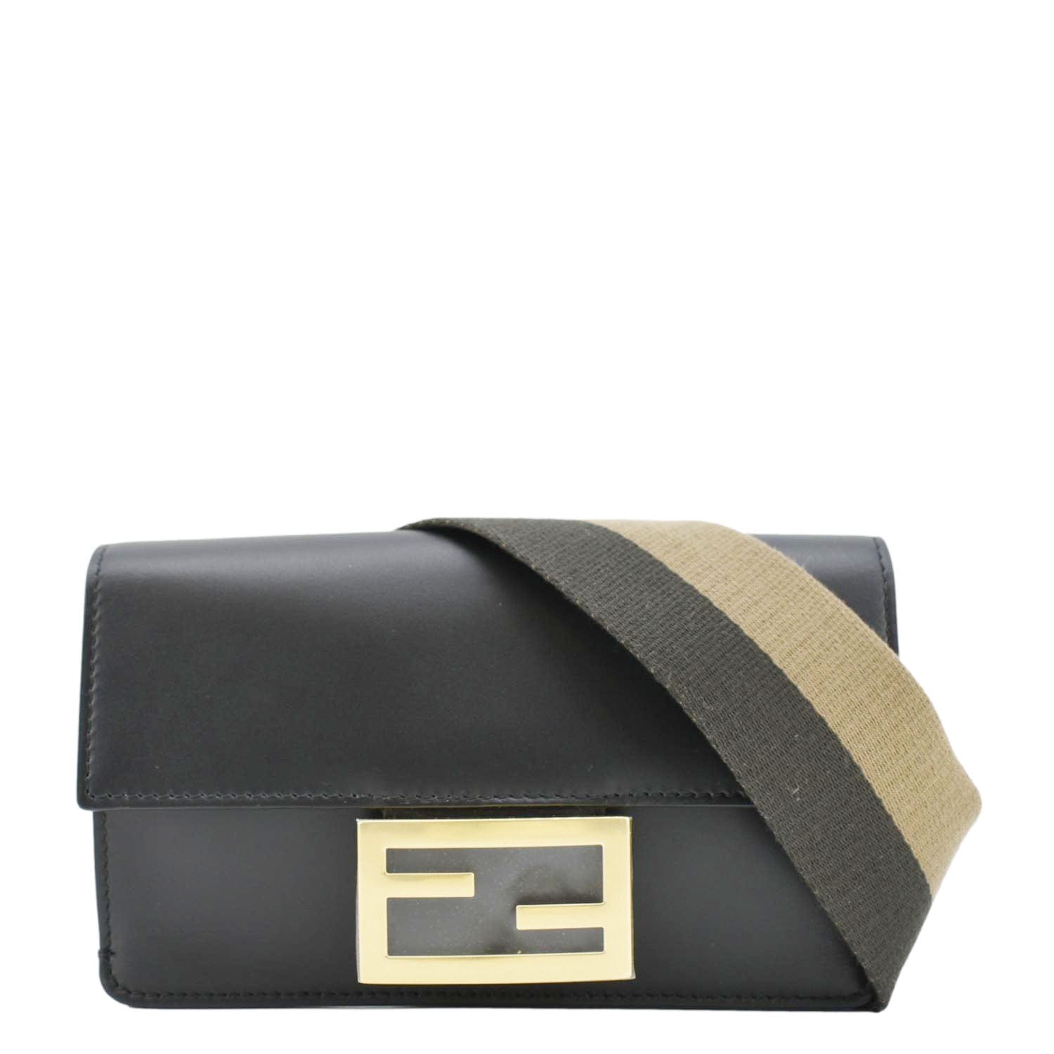 Fendi Flat Baguette Shoulder Bag Leather Black Mini Shoes