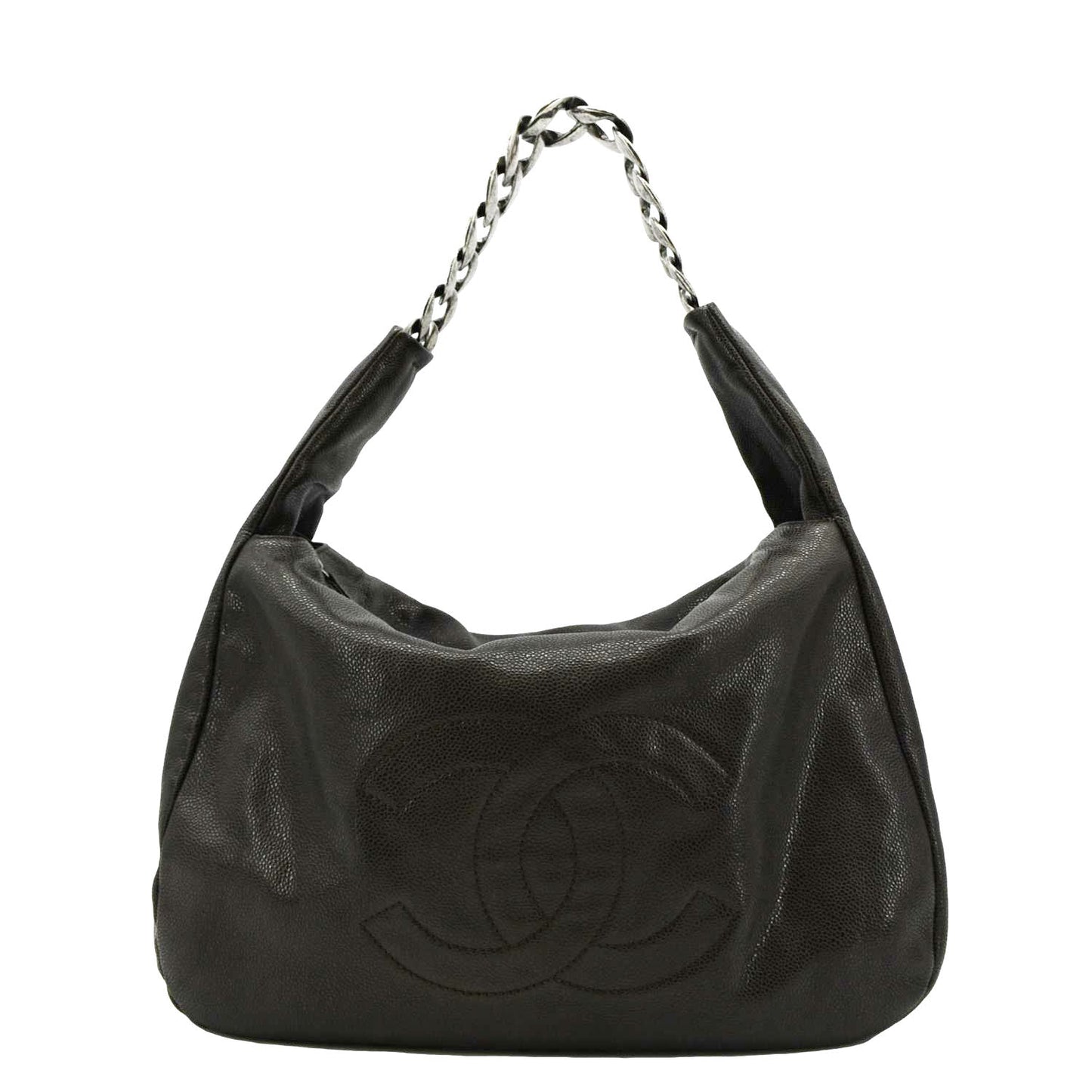 Chanel CC Caviar Hobo Dark Leather Brown Travel Bag
