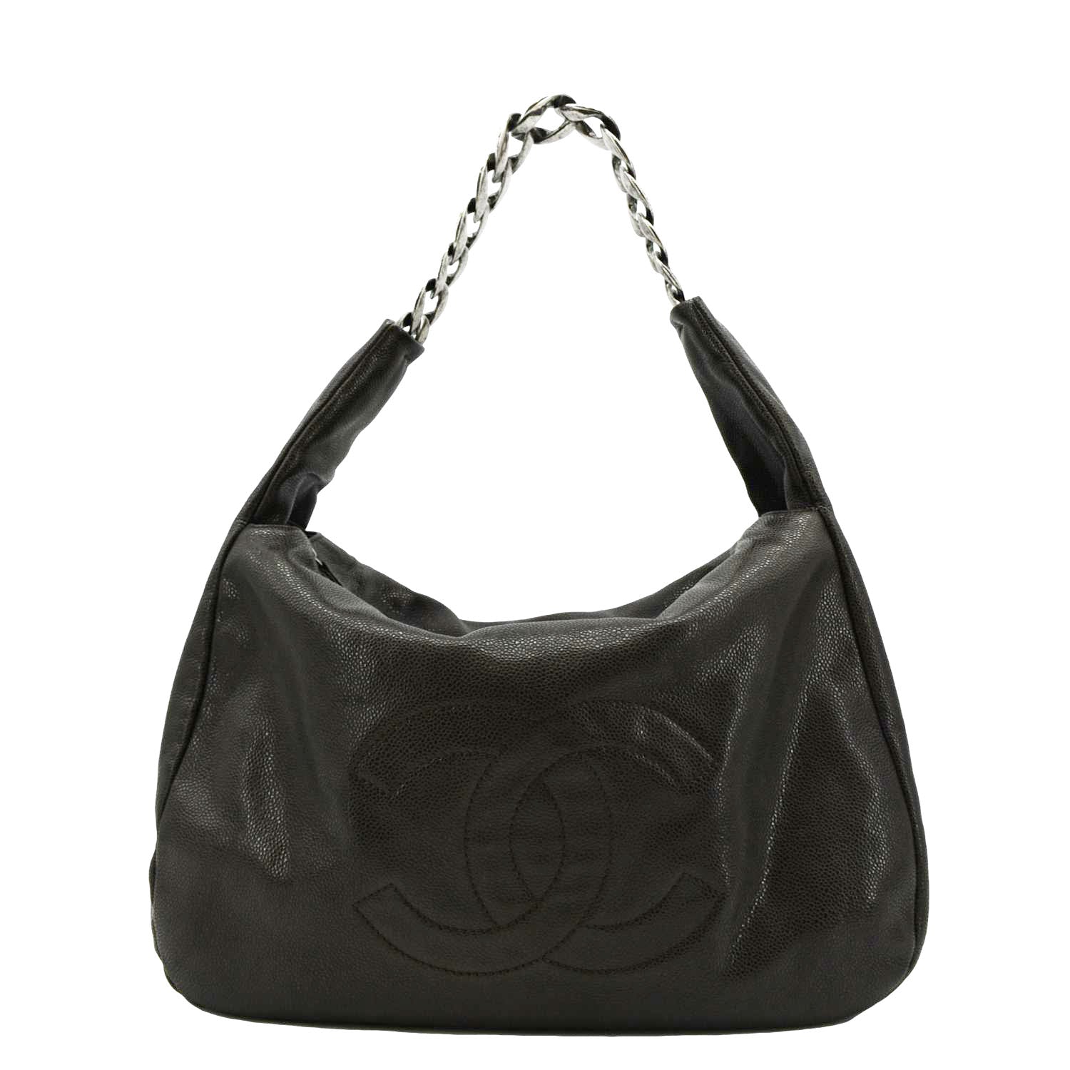 Chanel CC Caviar Hobo Dark Leather Brown Travel Bag