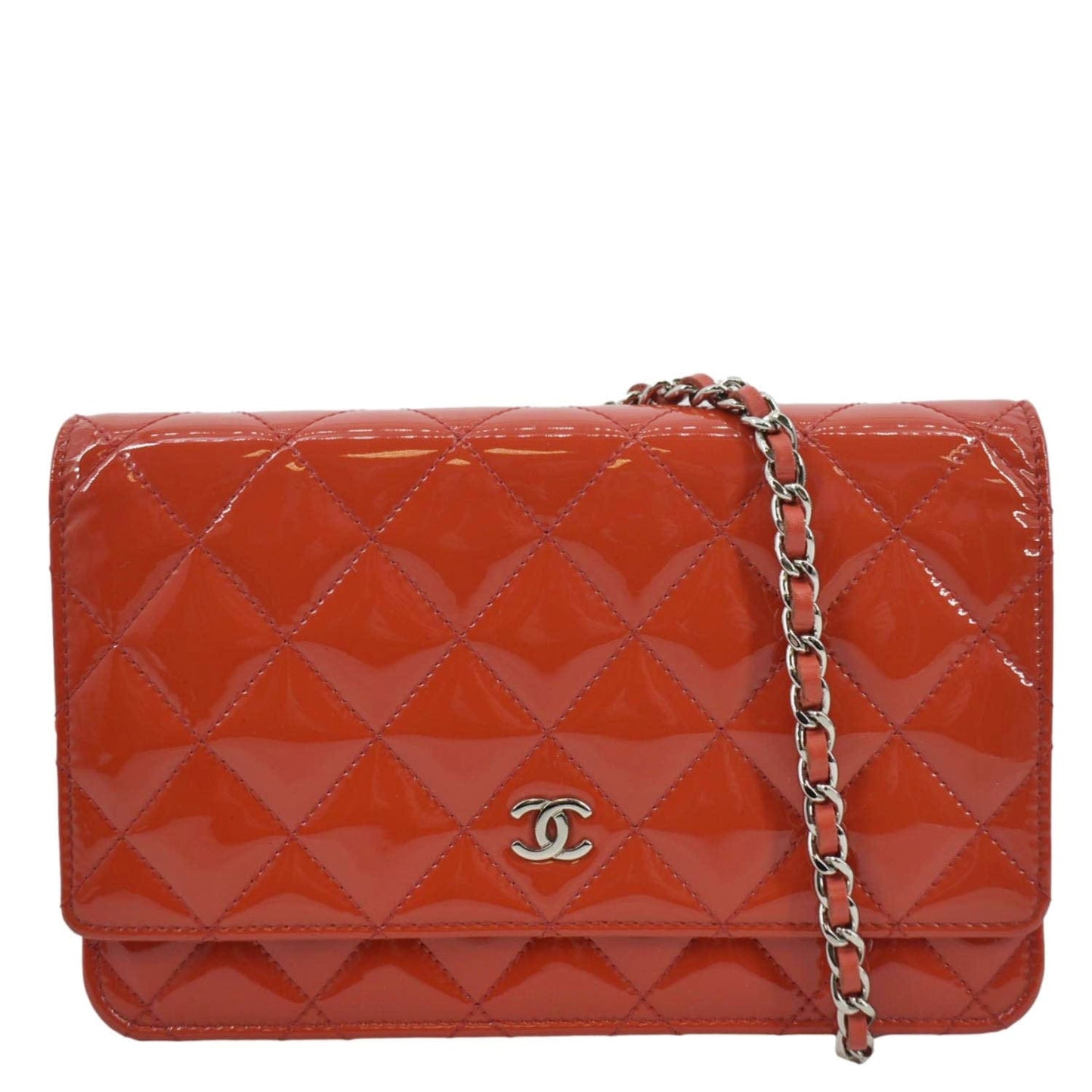 Chanel WOC Quilted Leather Red Orange Wallet Case