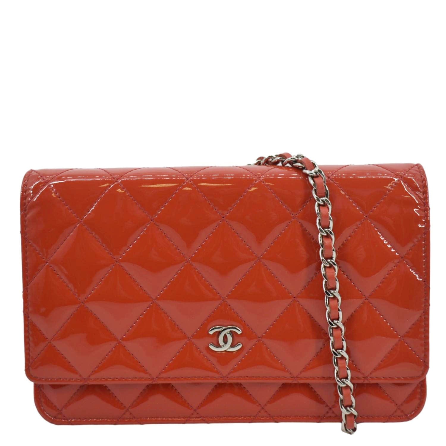 Chanel WOC Quilted Leather Red Orange Wallet Case