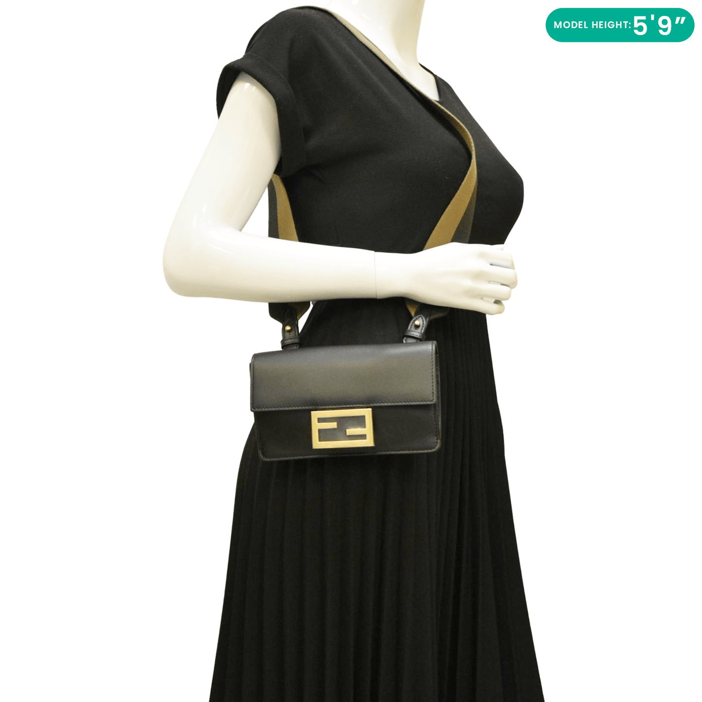 Fendi Flat Baguette Shoulder Bag Leather Black Mini Shoes