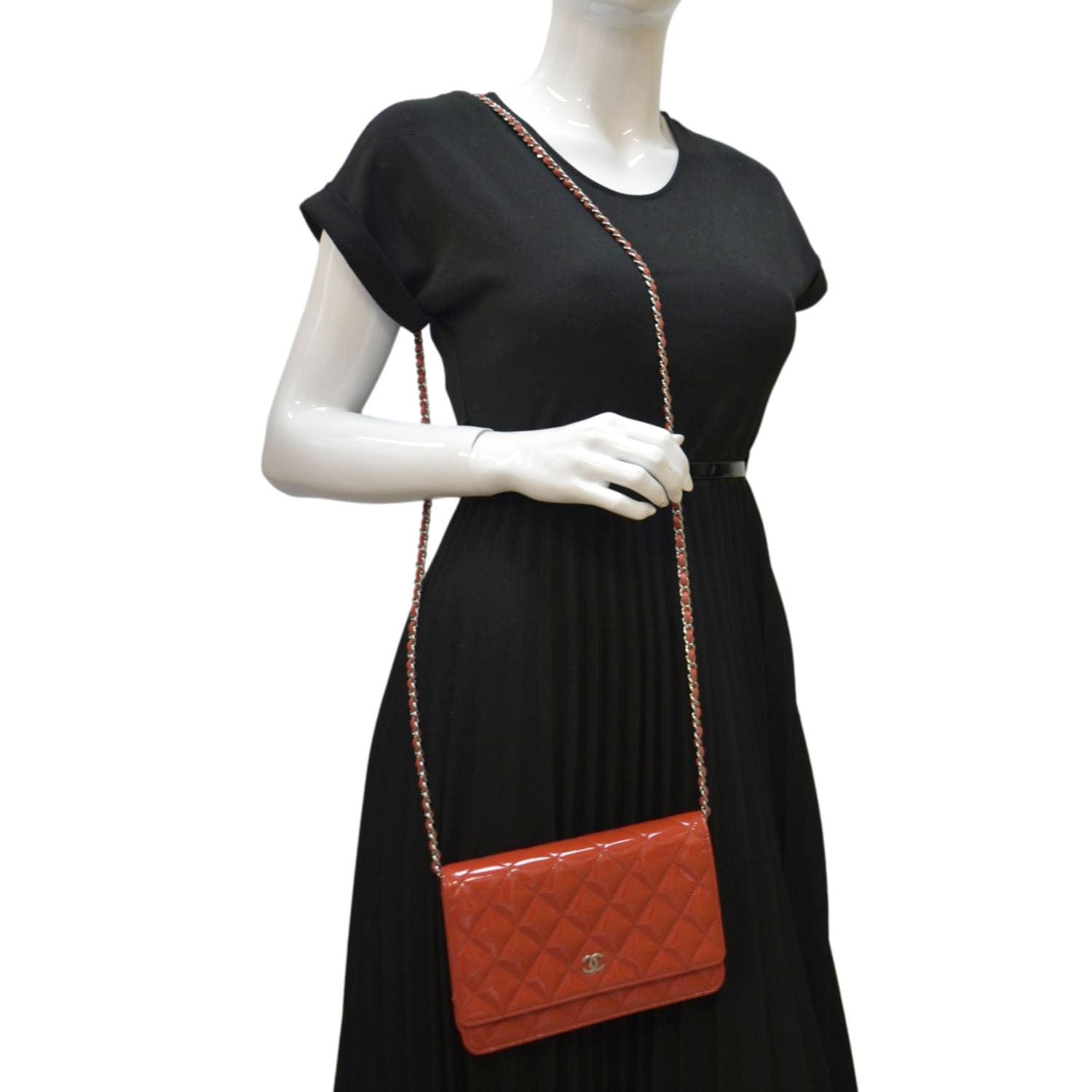 Chanel WOC Quilted Leather Red Orange Wallet Case