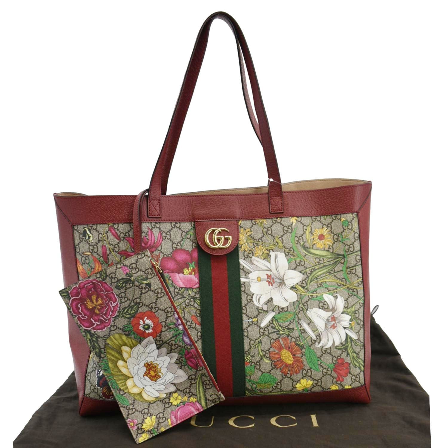 Gucci Ophidia Floral Supreme Tote Shoulder Bag Beige Medium
