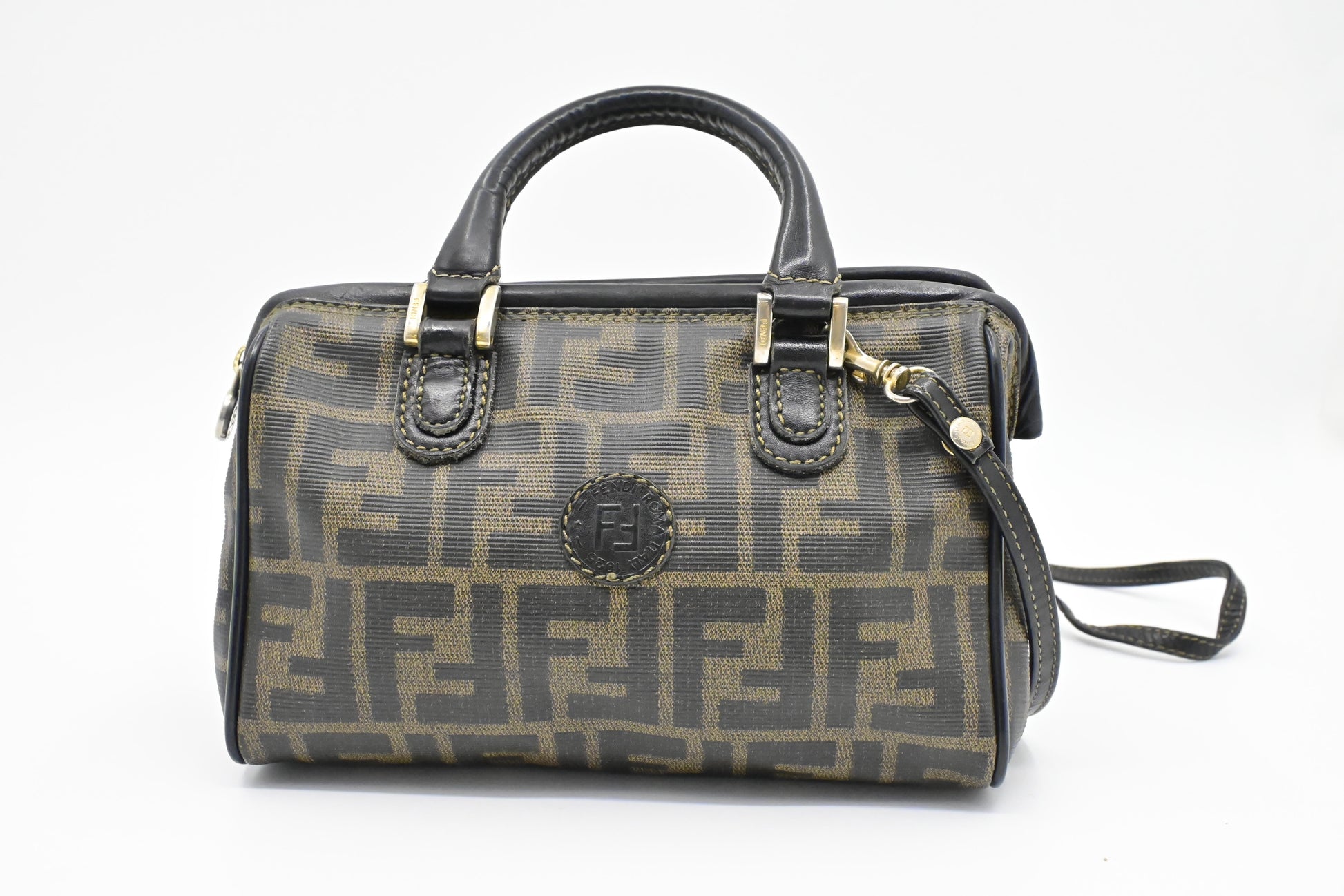 Fendi Boston Bag In Zucca Coated Canvas Mini Travel Bag
