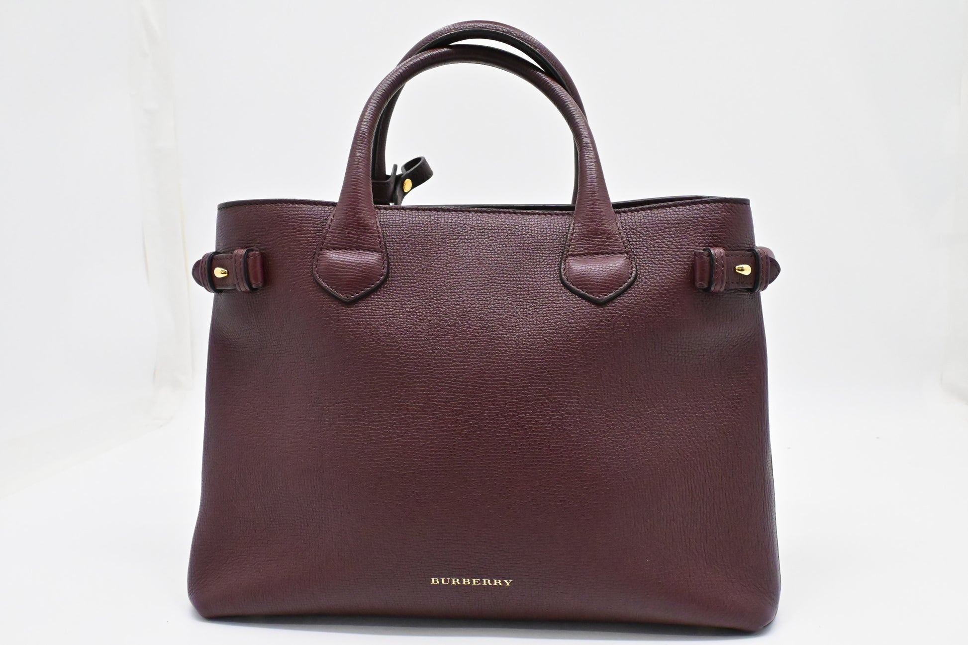 Burberry Banner Ho Check Tote In Burgundy Leather Medium Tote Bag