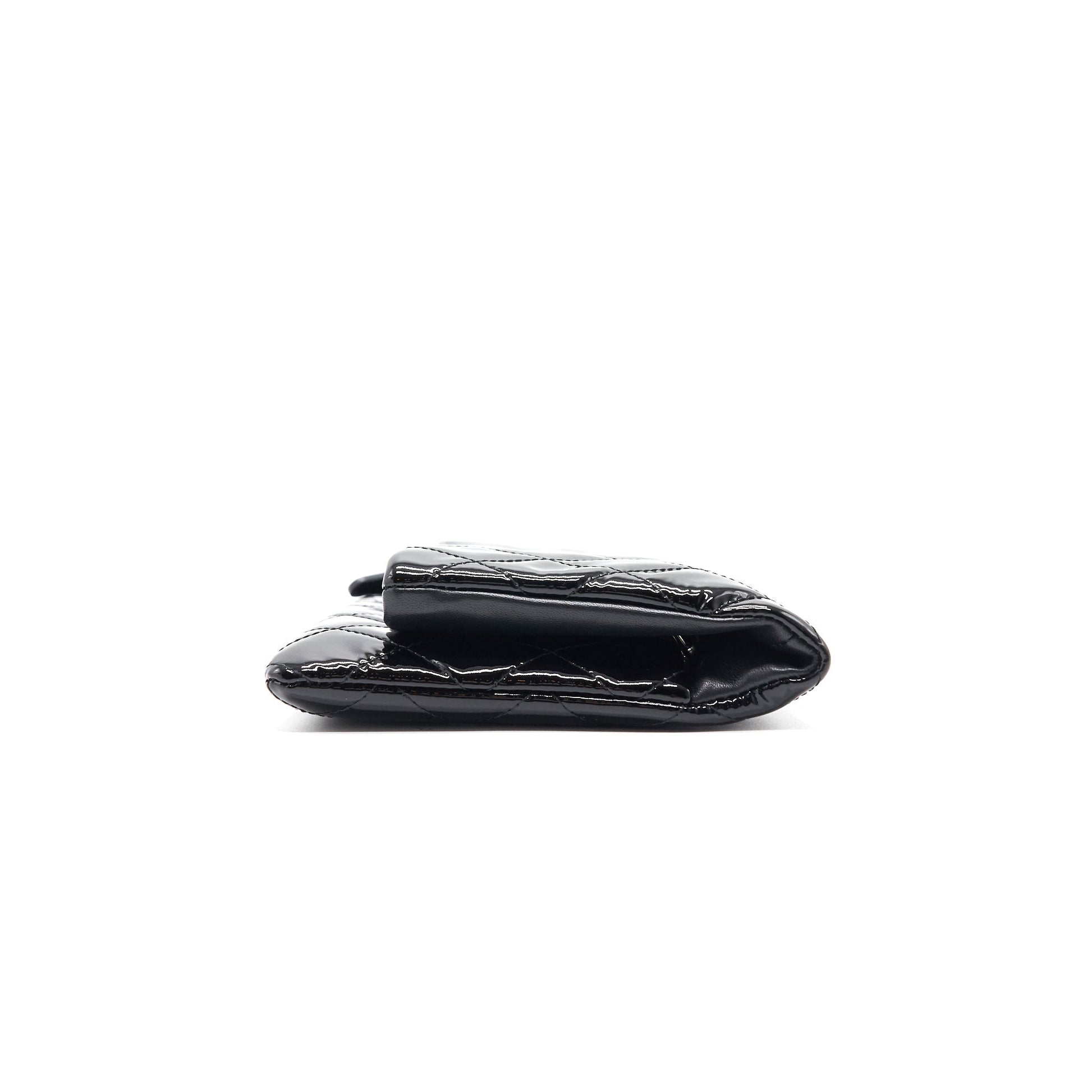 Chanel Patent Leather Fold Over Clutch Black SHW