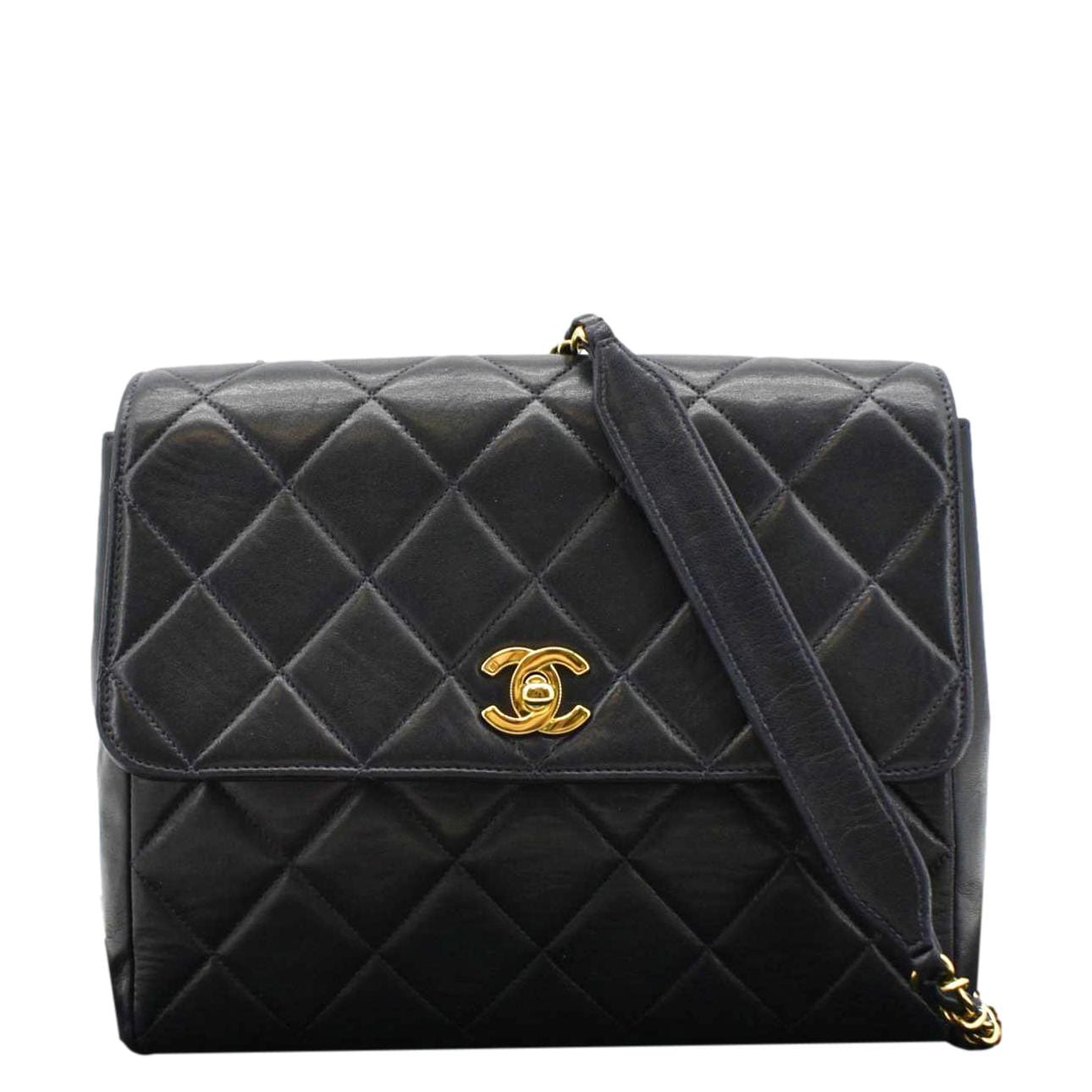 Chanel Square CC Flap Quilted Leather Black Travel Bag